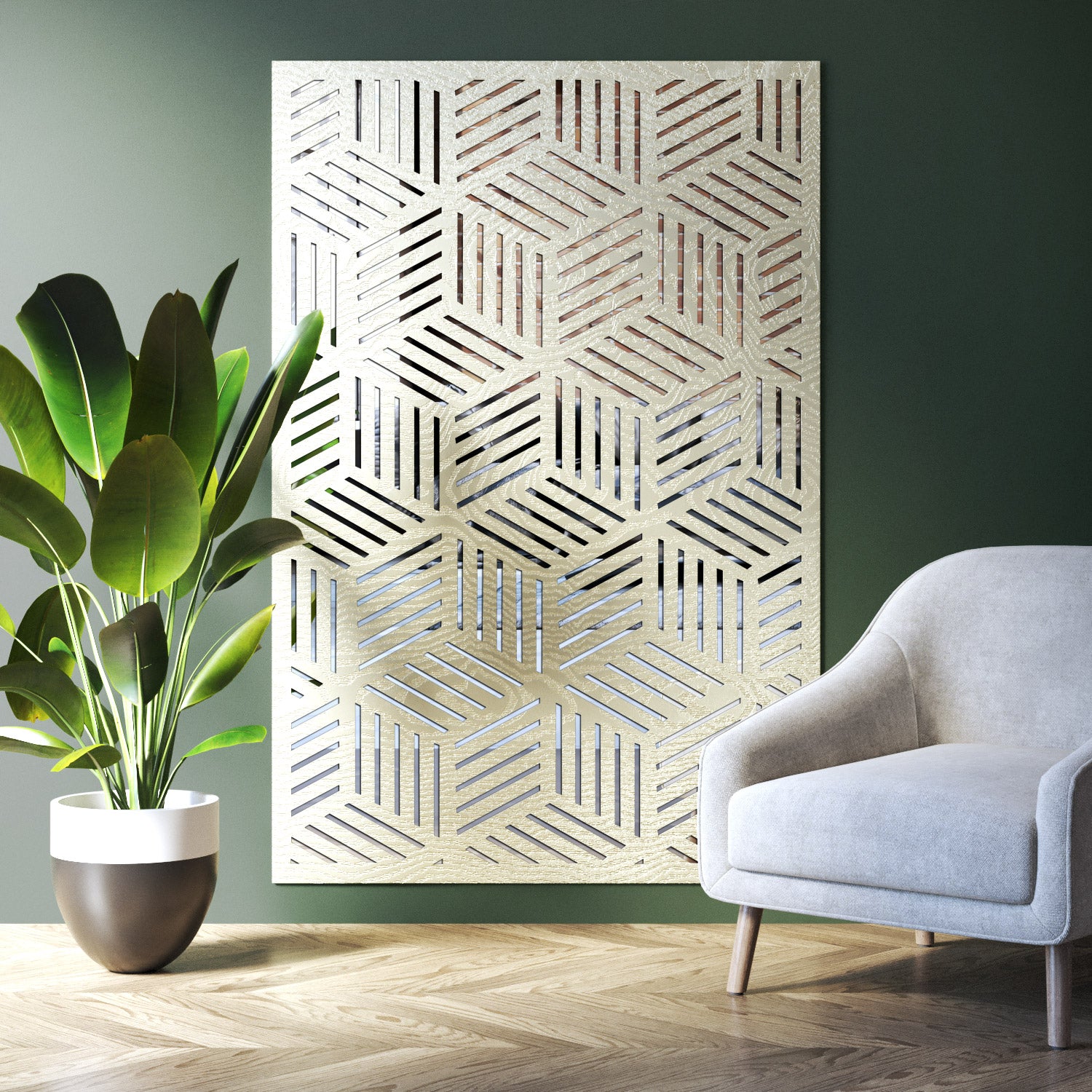 Cubed indoor decorative mirrored panel