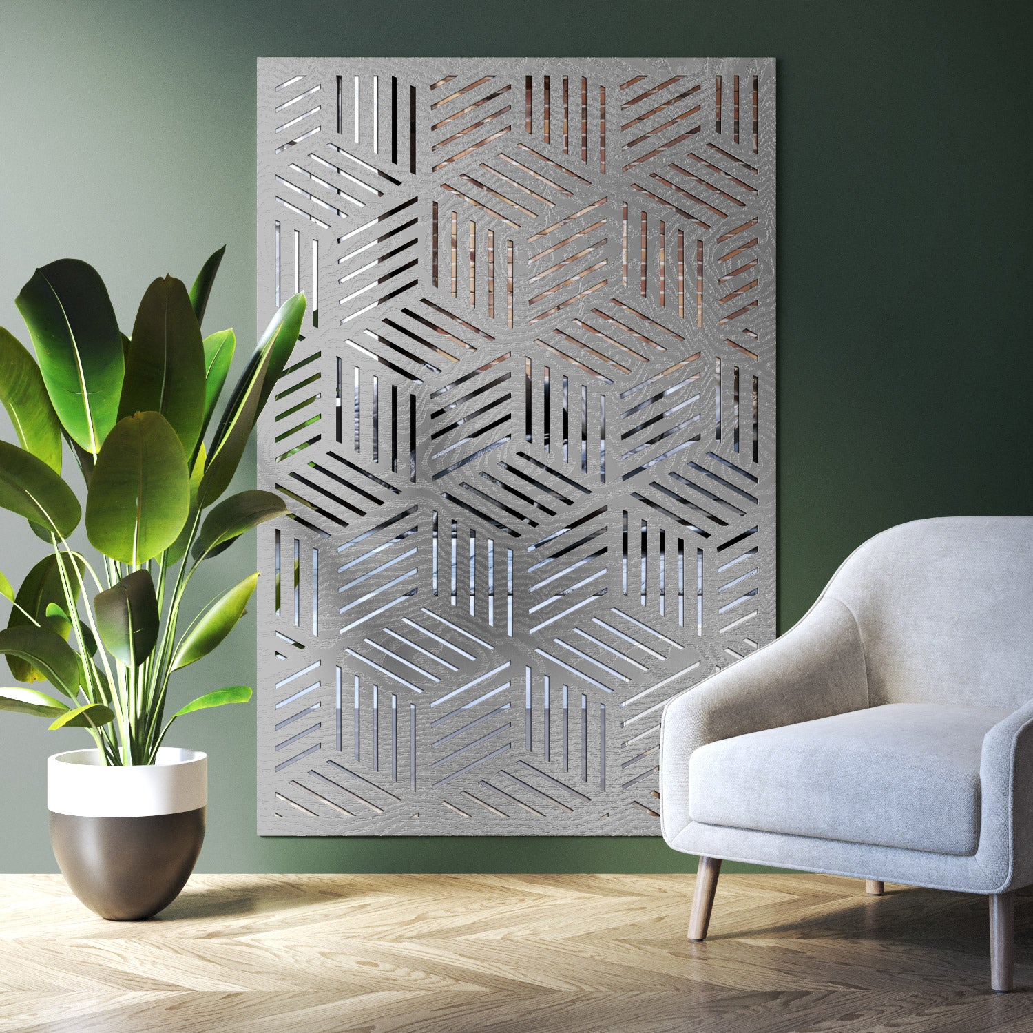 Cubed indoor decorative mirrored panel