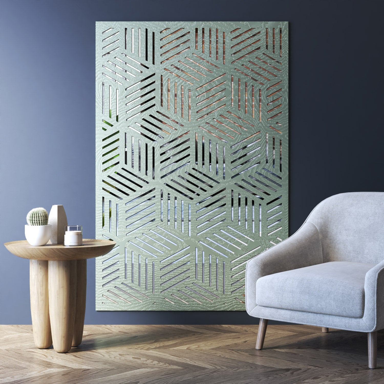 Cubed indoor decorative mirrored panel