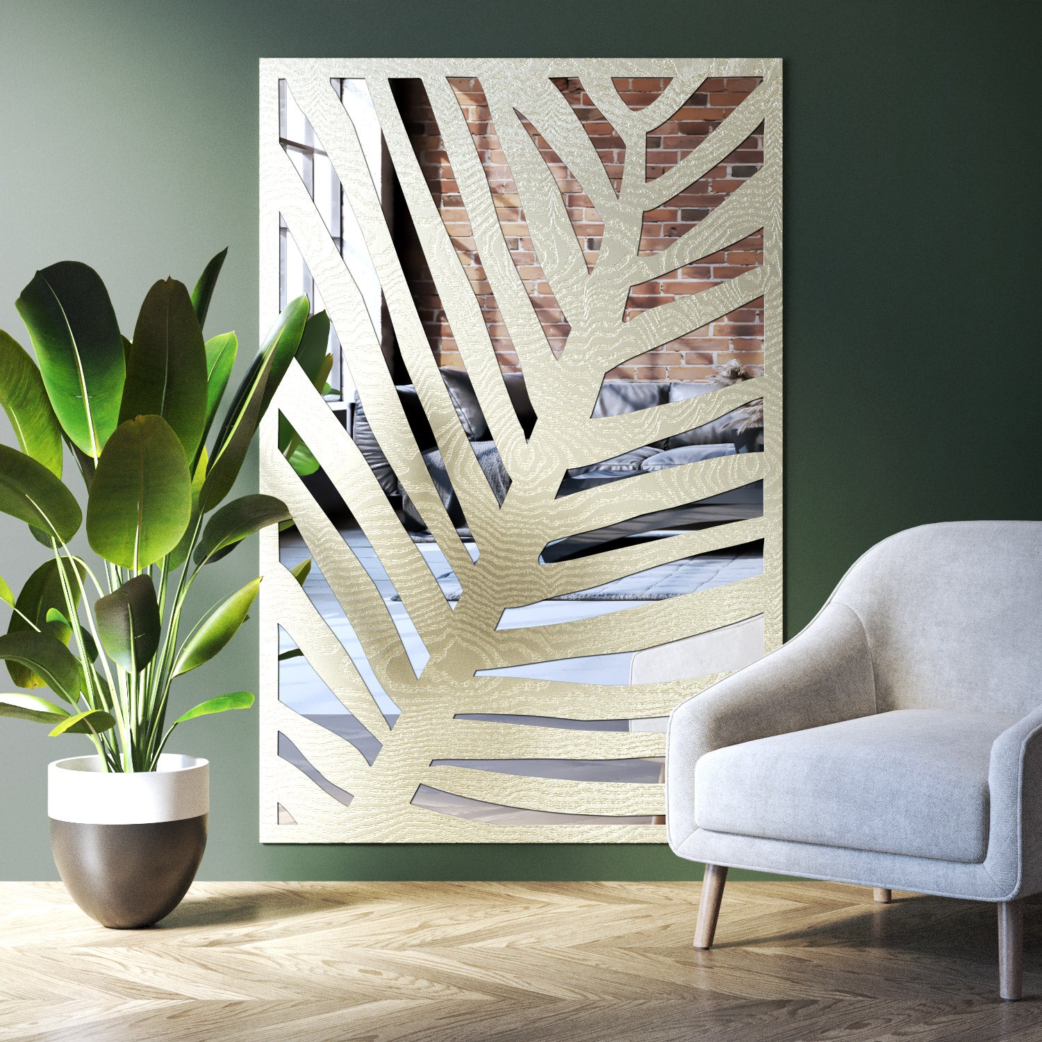 Palm indoor decorative mirrored panel