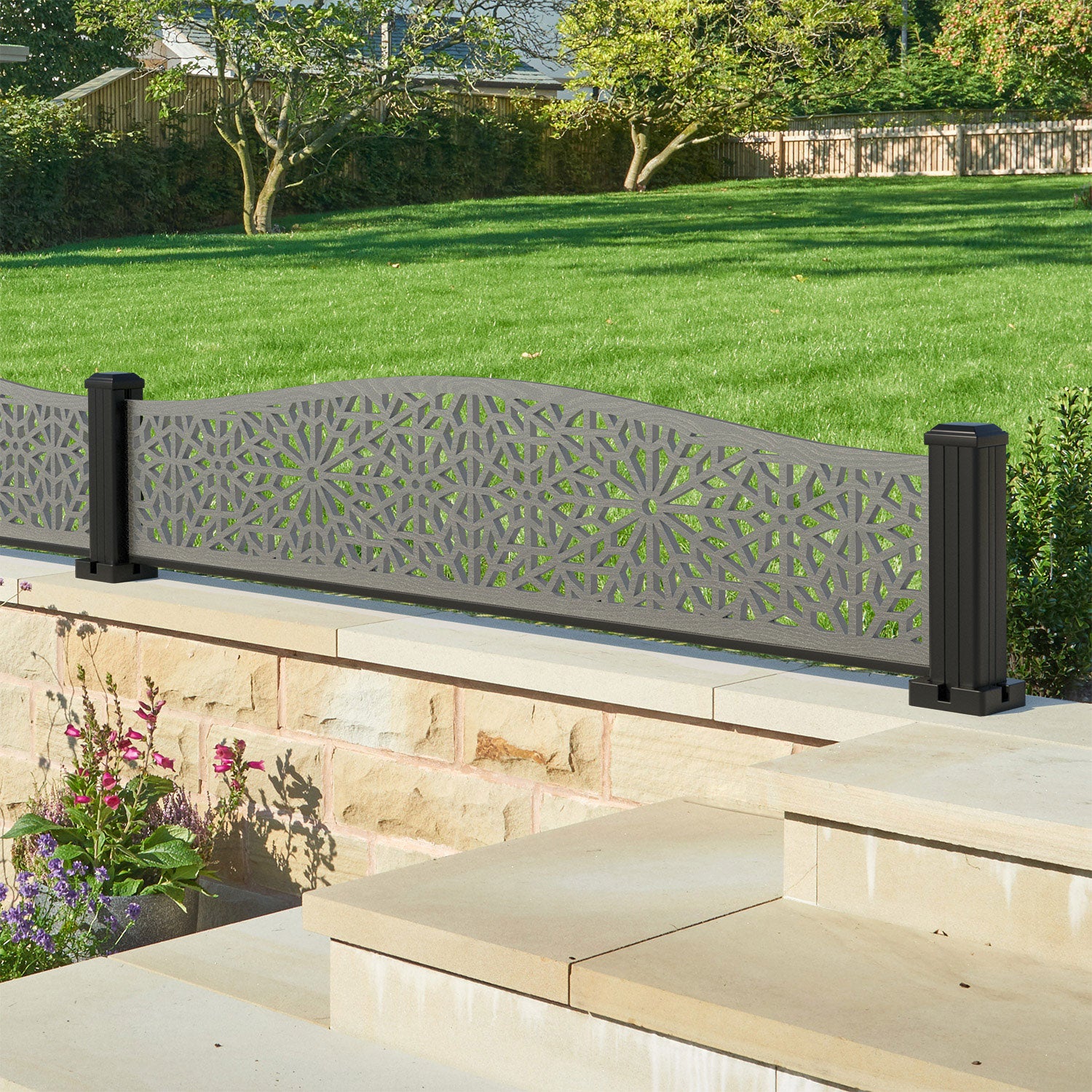 Alnara Decorative Fence - 180x40cm Curved Top - with our aluminium posts