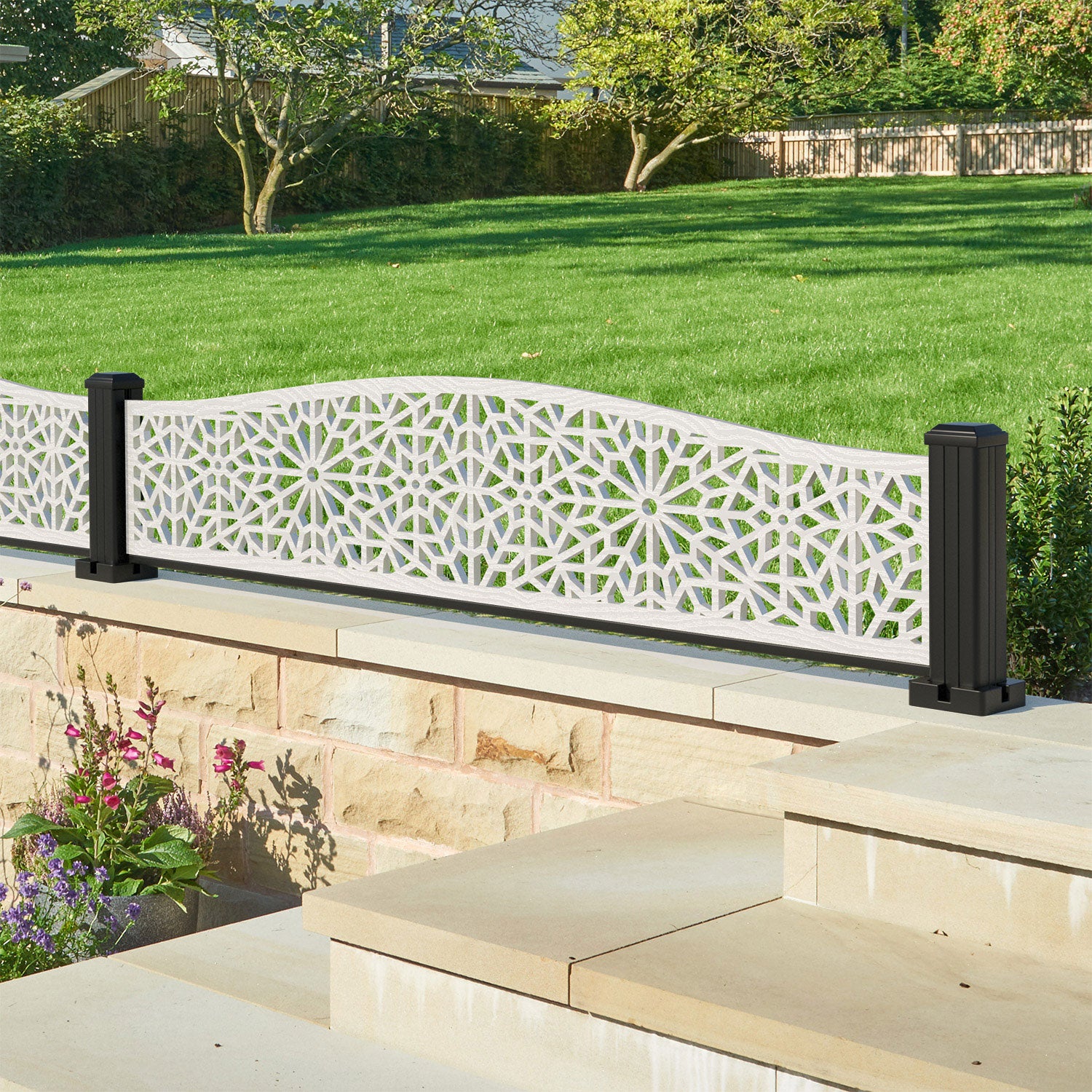 Alnara Decorative Fence - 180x40cm Curved Top - with our aluminium posts