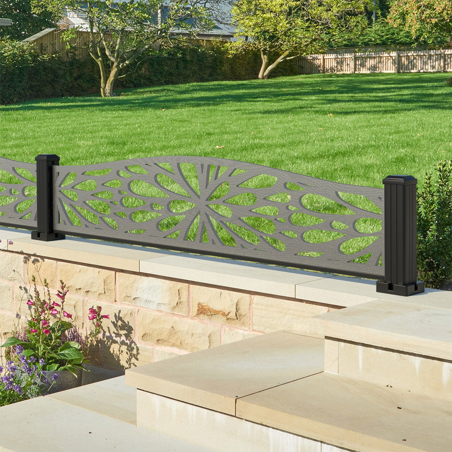 Blossom Decorative Fence - 180x40cm Curved Top - with our aluminium posts