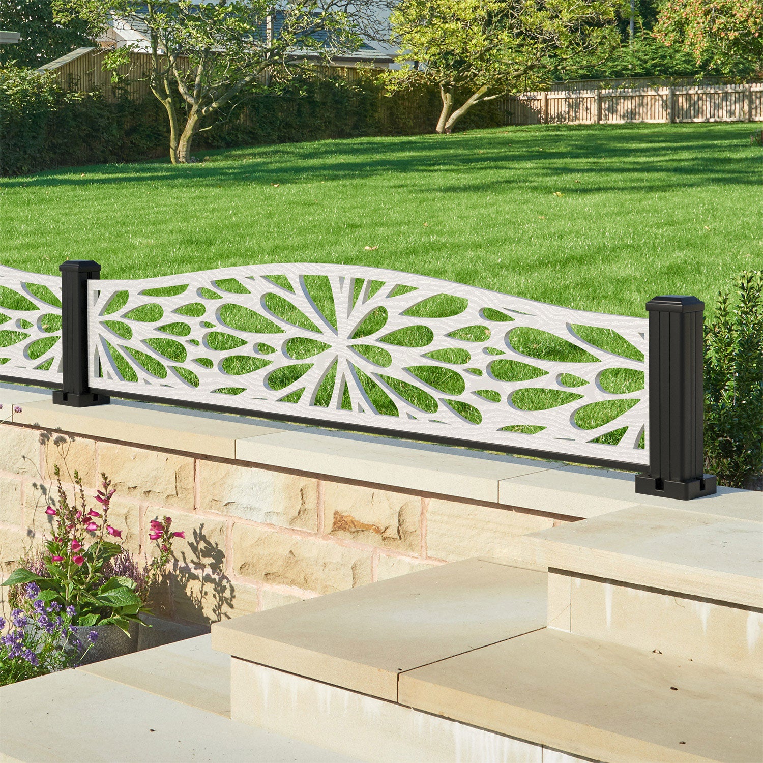 Blossom Decorative Fence - 180x40cm Curved Top - with our aluminium posts