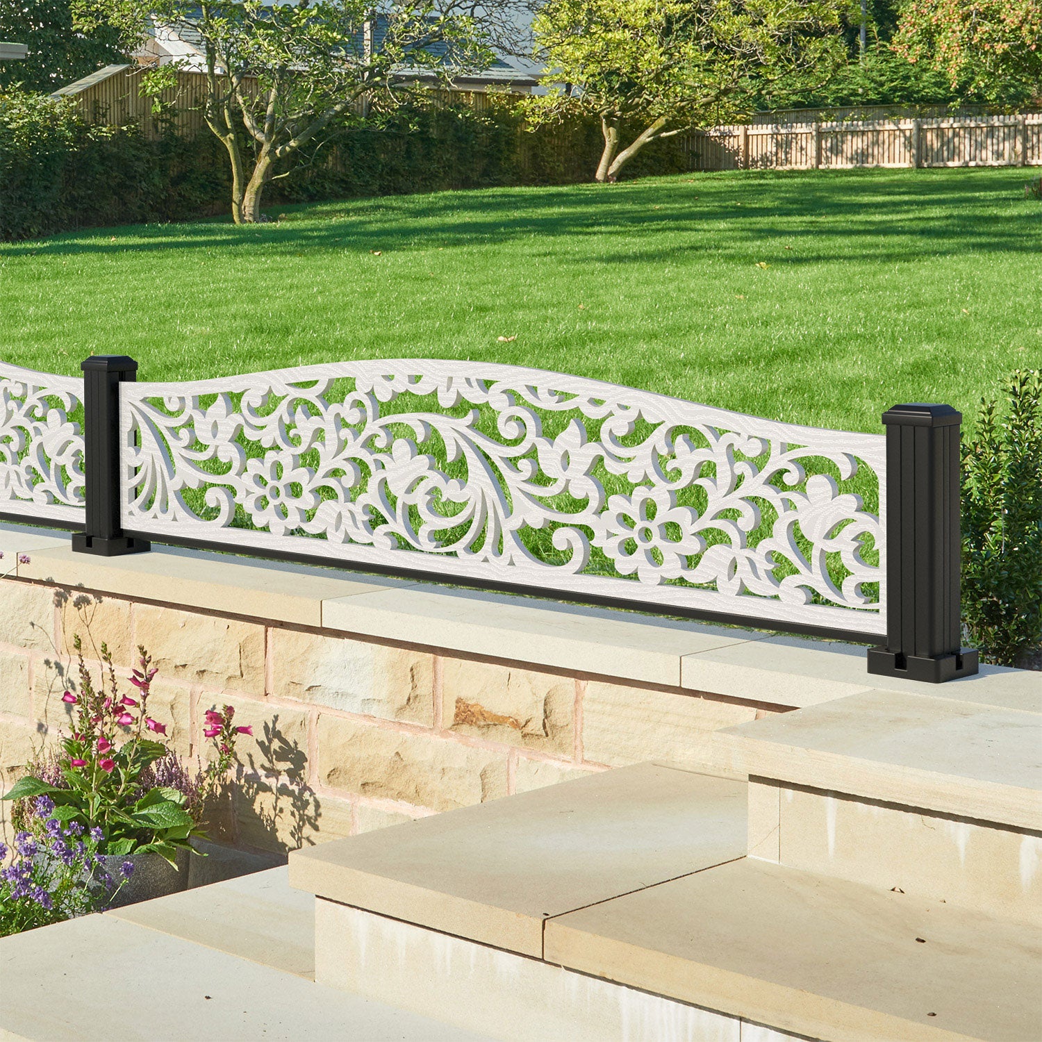 Eden Decorative Fence - 180x40cm Curved Top - with our aluminium posts