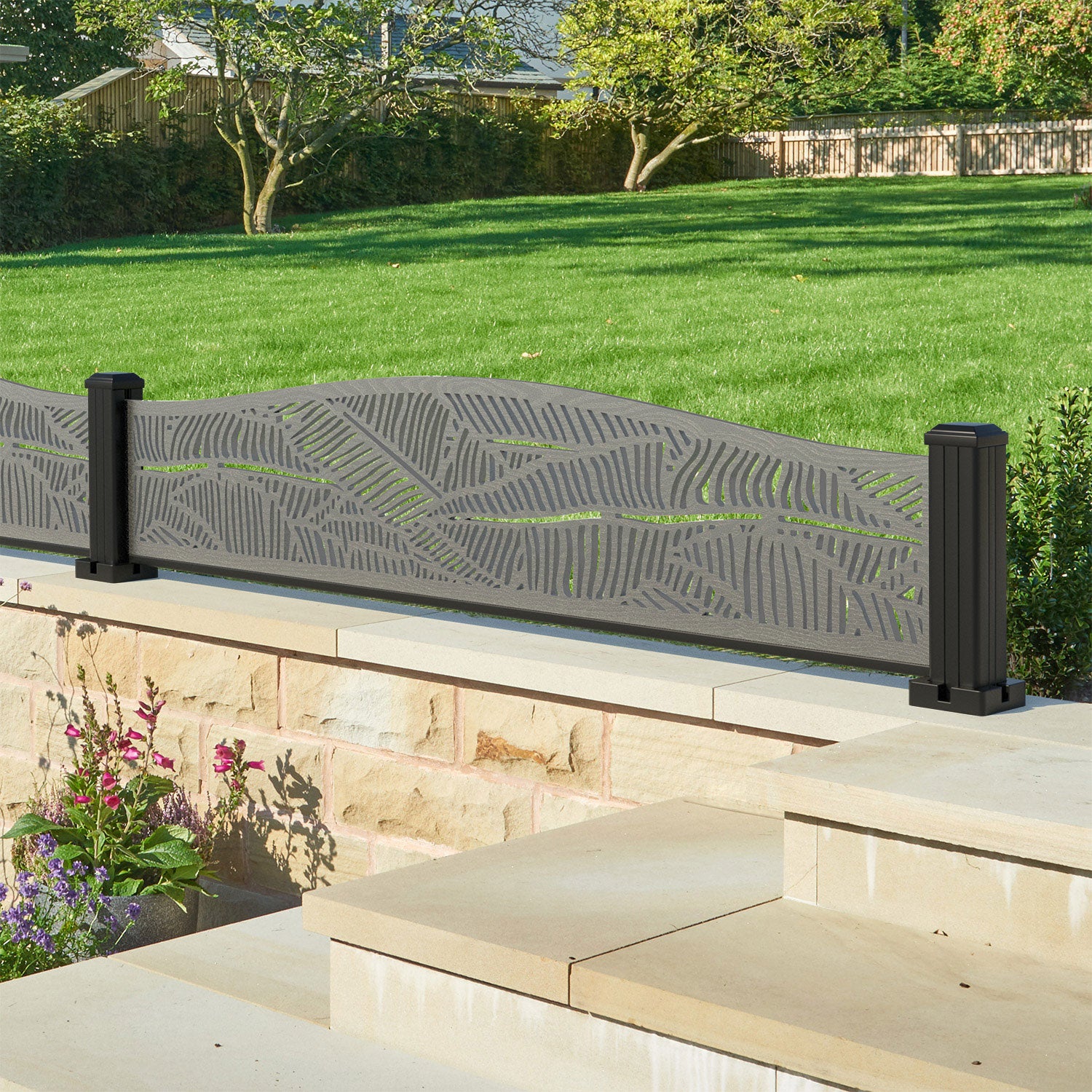 Feather Decorative Fence - 180x40cm Curved Top - with our aluminium posts