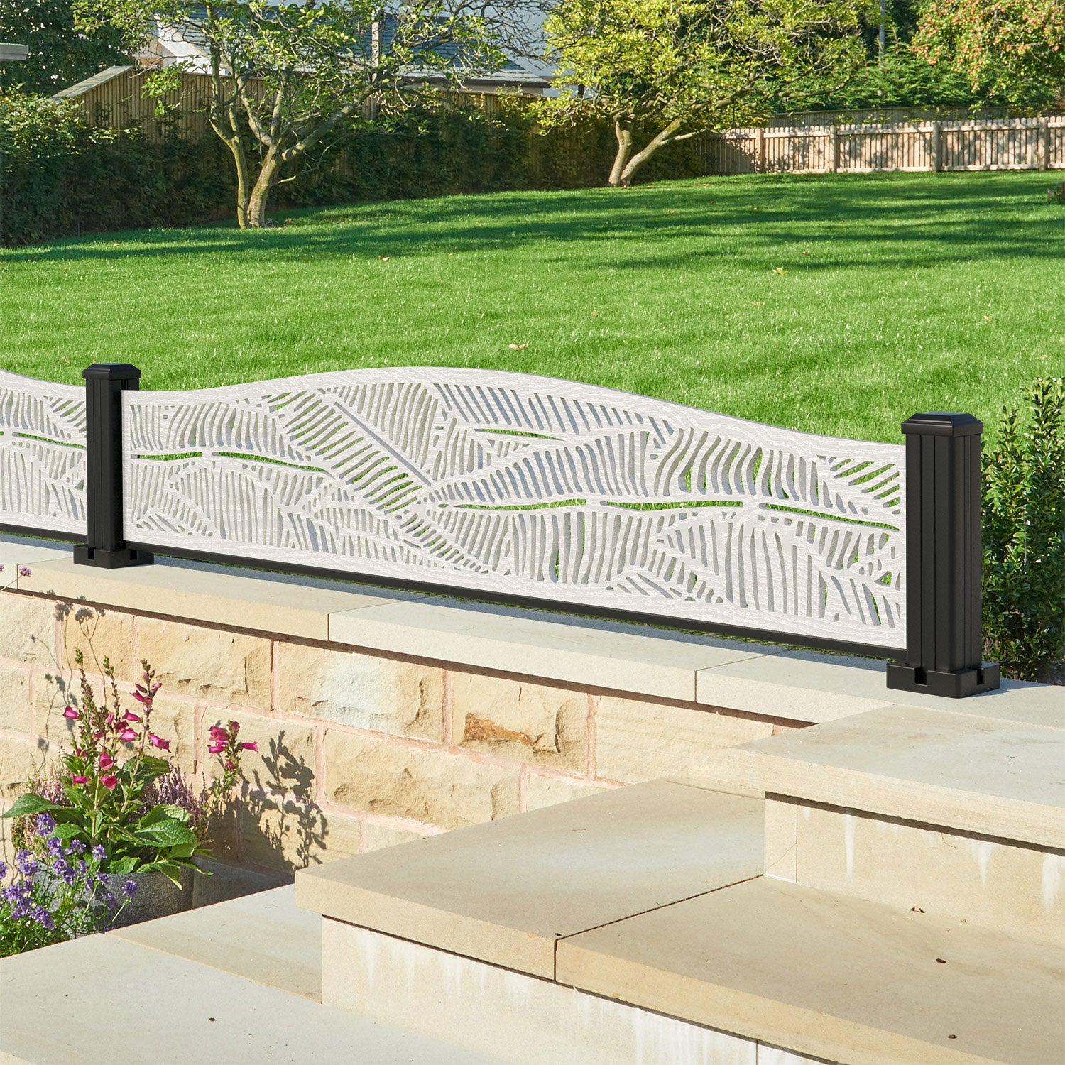 Feather Decorative Fence - 180x40cm Curved Top - with our aluminium posts
