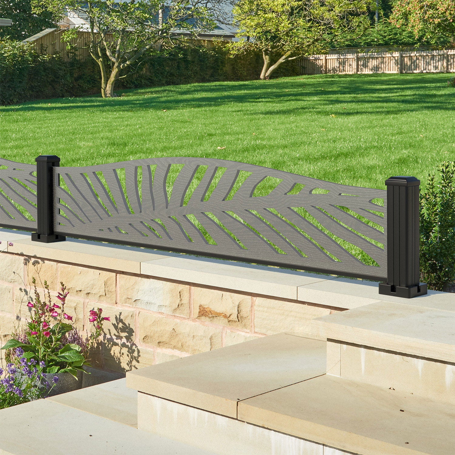 Palm Decorative Fence - 180x40cm Curved Top - with our aluminium posts