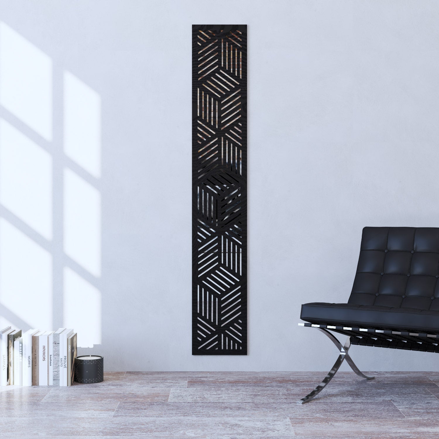 Cubed indoor decorative mirrored panel