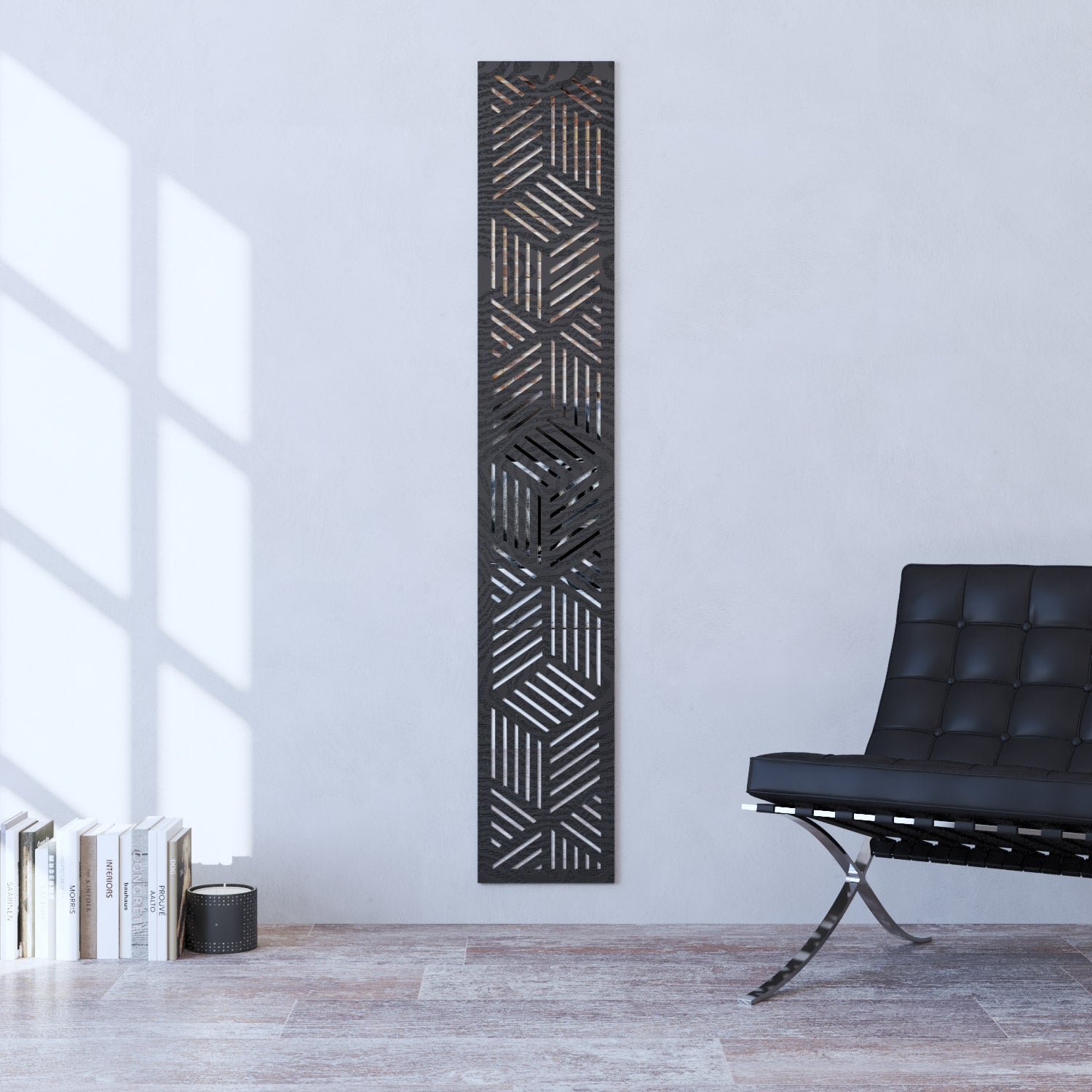 Cubed indoor decorative mirrored panel