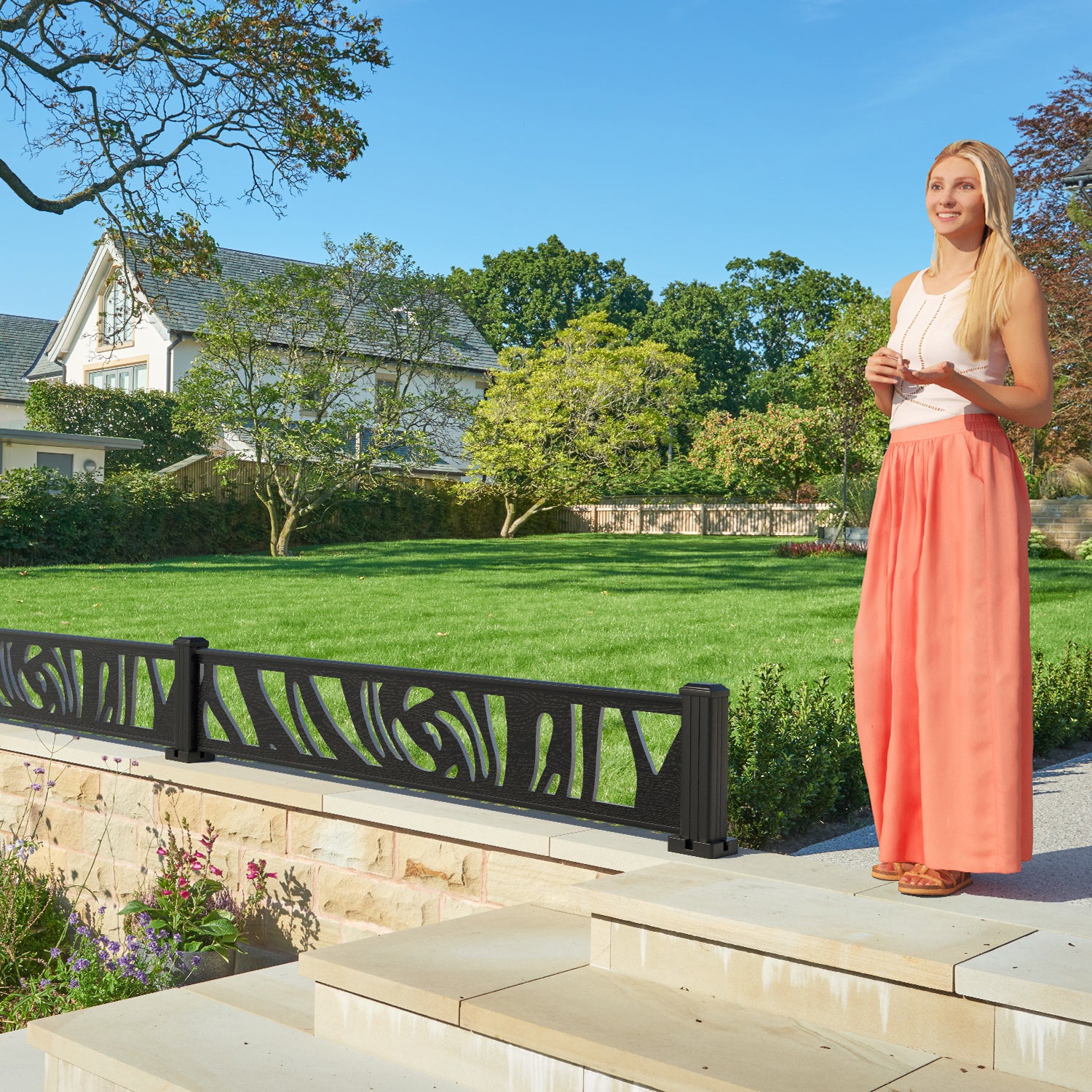 Roses Decorative Fence - 180x30cm - with our aluminium posts