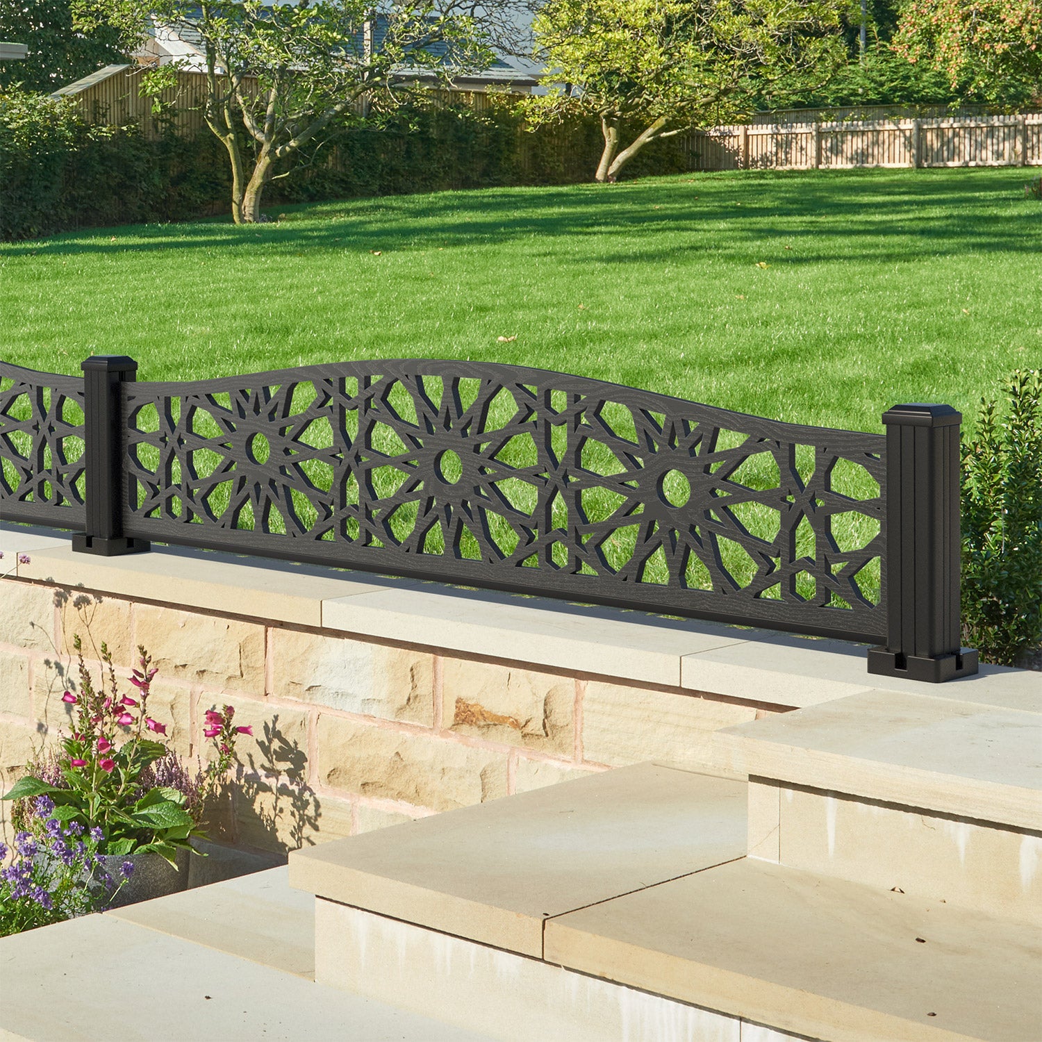 Amina Decorative Fence - 180x40cm Curved Top - with our composite posts