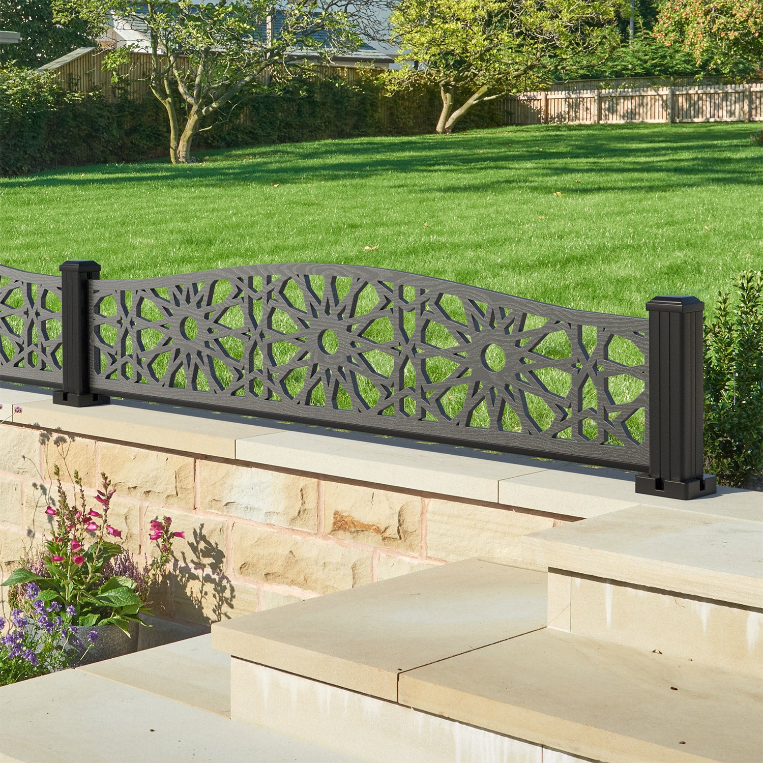 Amina Decorative Fence - 180x40cm Curved Top - with our aluminium posts