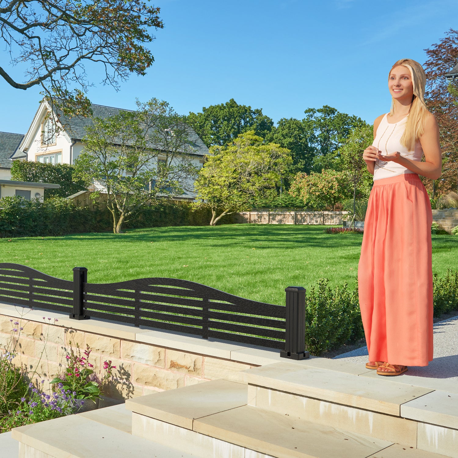 Aspen Decorative Fence - 180x40cm Curved Top - with our composite posts