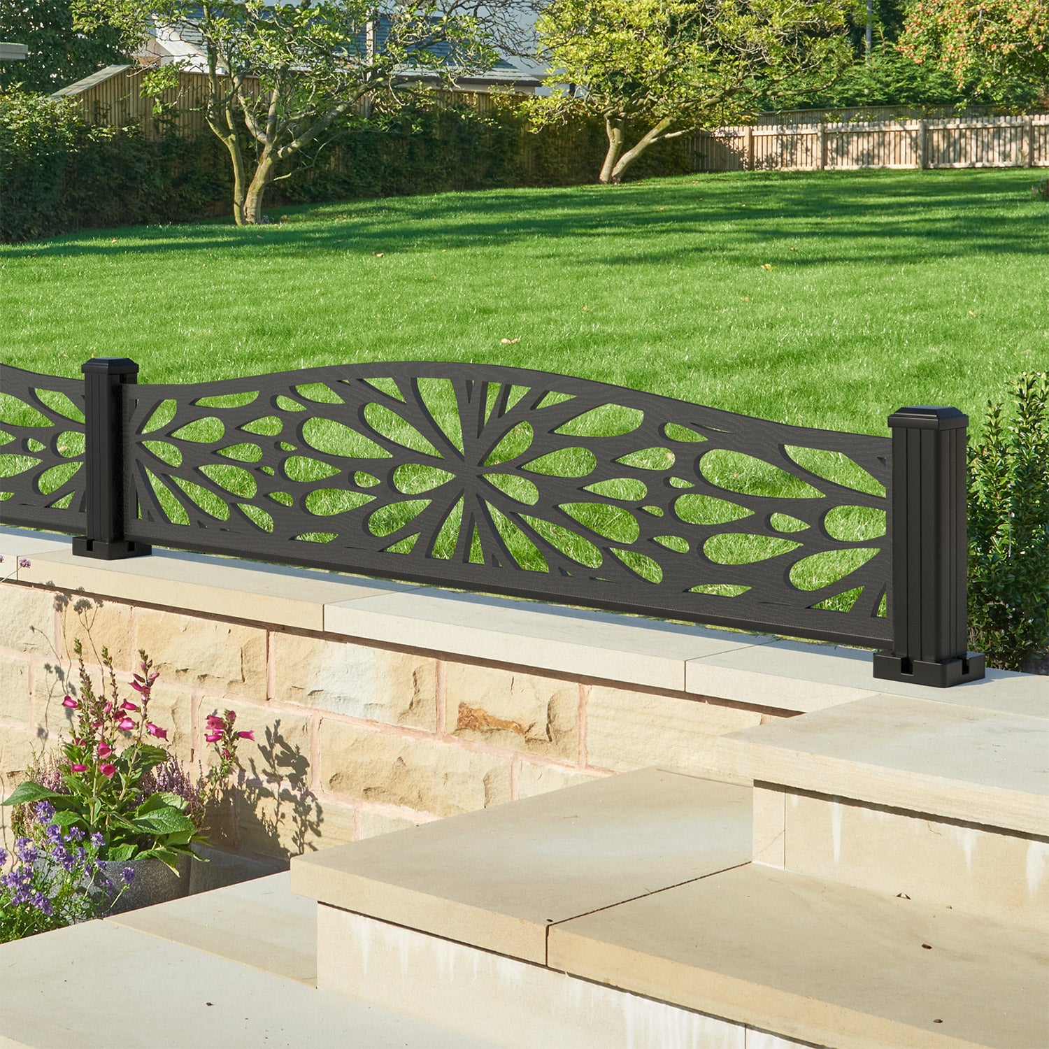 Blossom Decorative Fence - 180x40cm Curved Top - with our aluminium posts