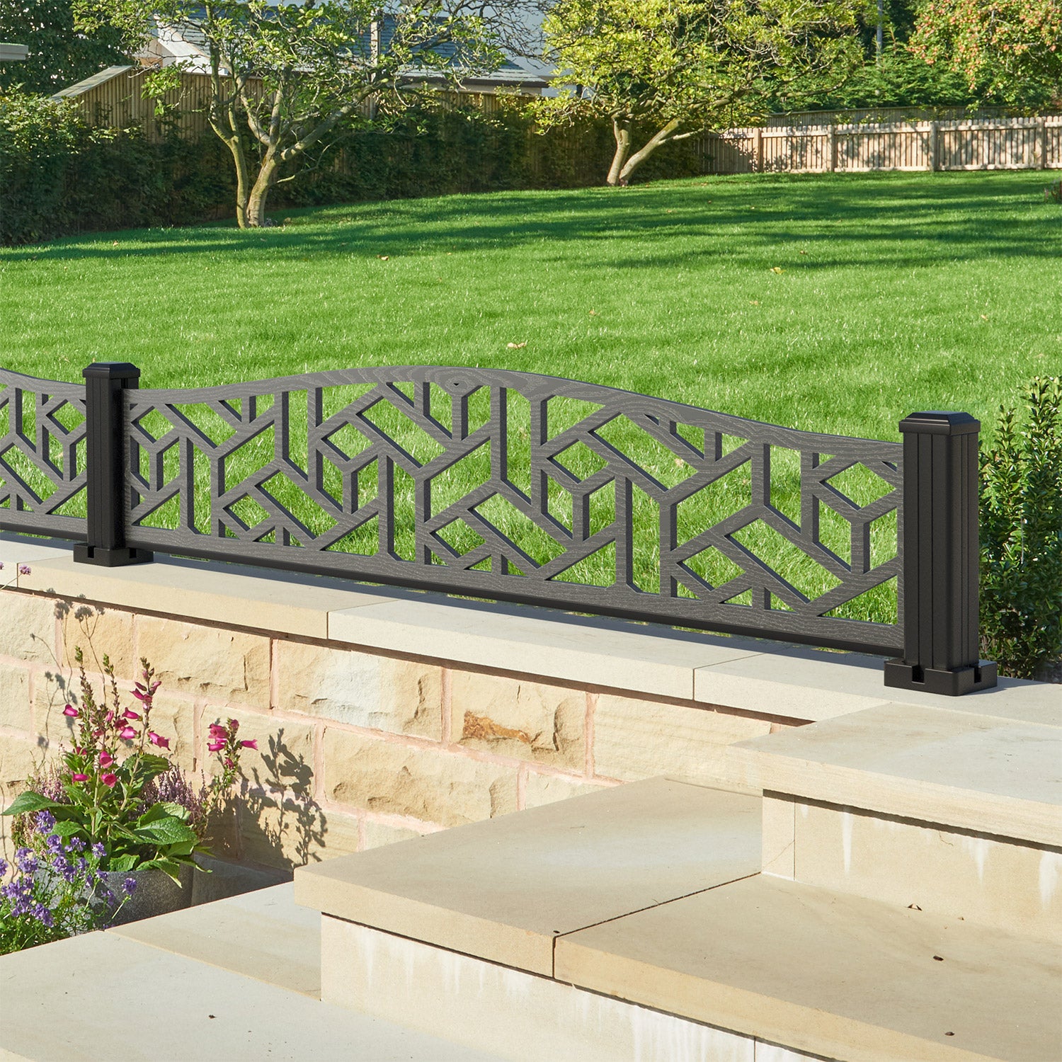 Contour Decorative Fence - 180x40cm Curved Top - with our aluminium posts