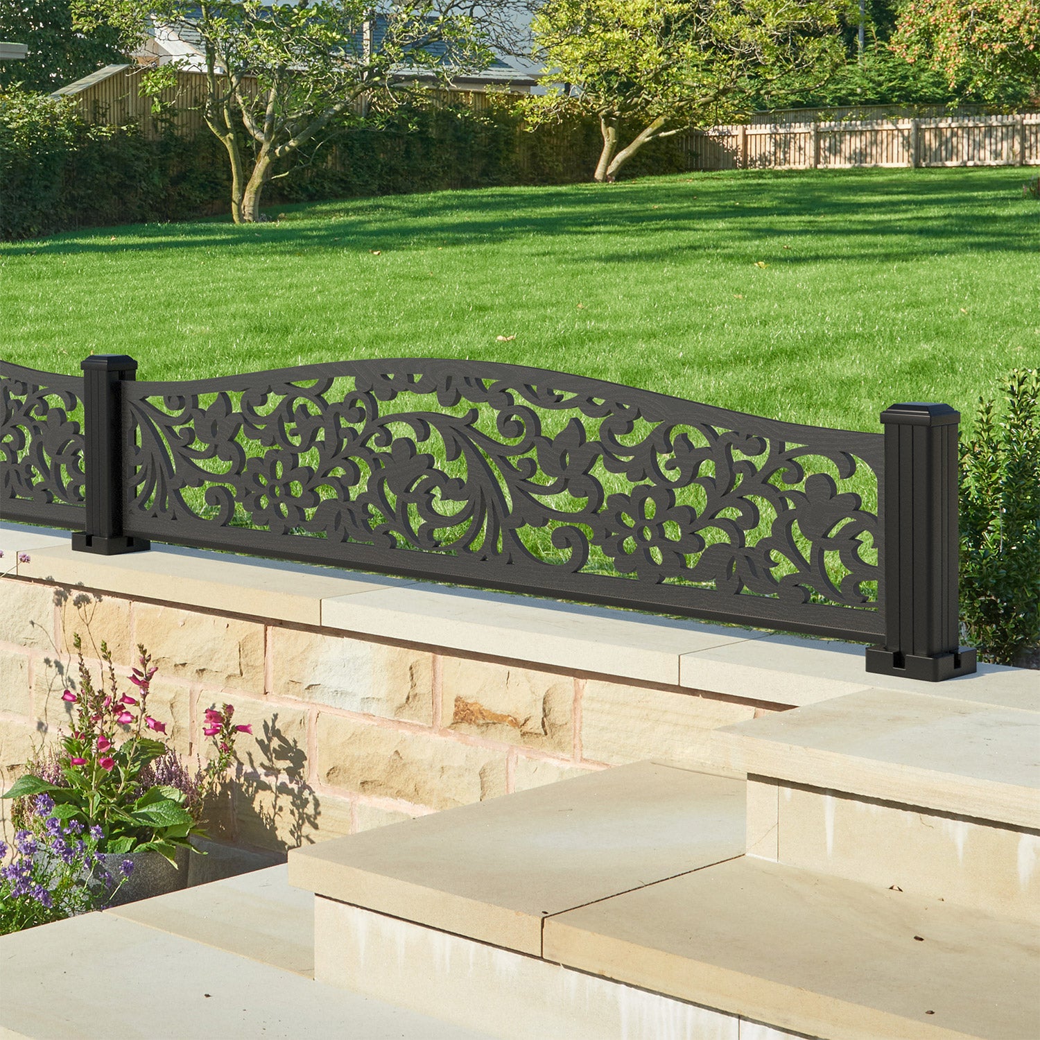 Eden Decorative Fence - 180x40cm Curved Top - with our aluminium posts