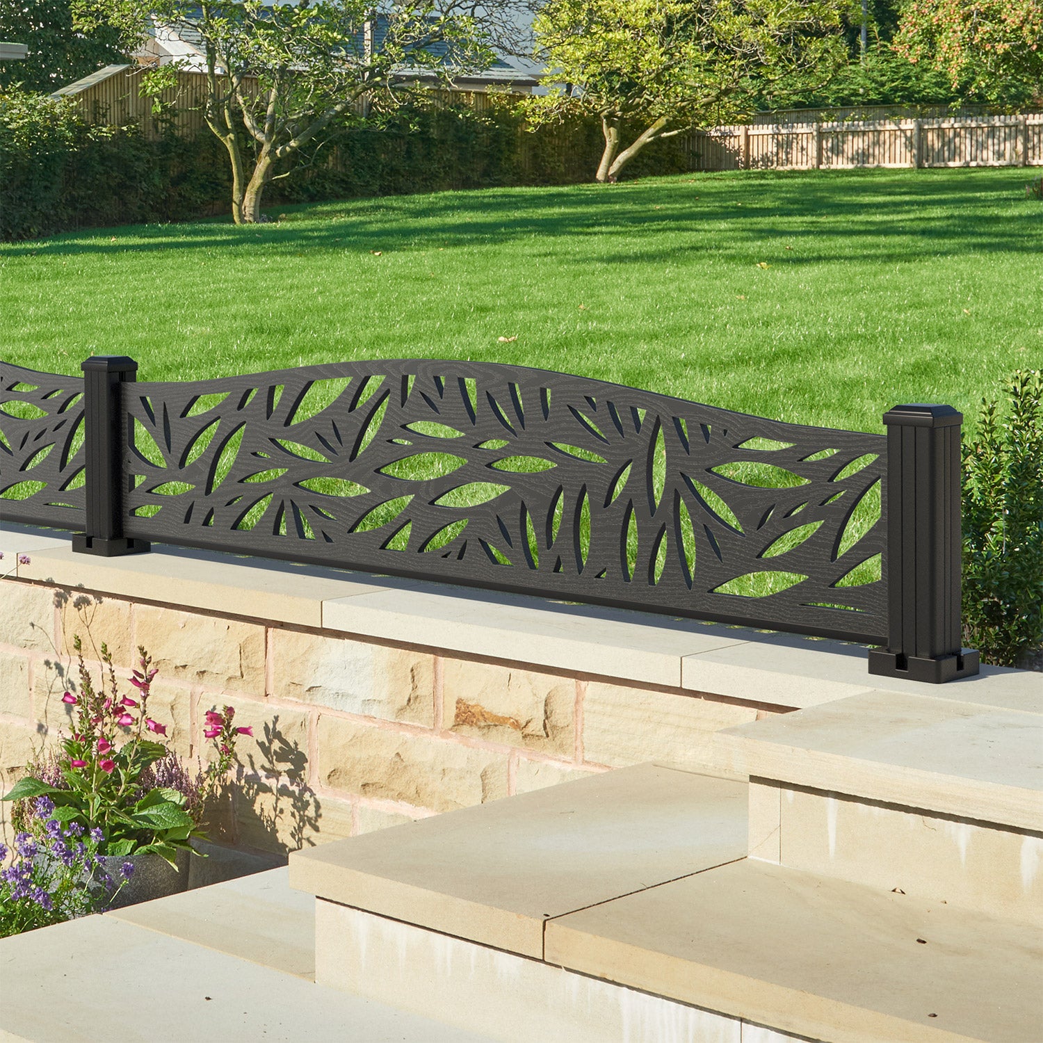 Foliage Decorative Fence - 180x40cm Curved Top - with our aluminium posts