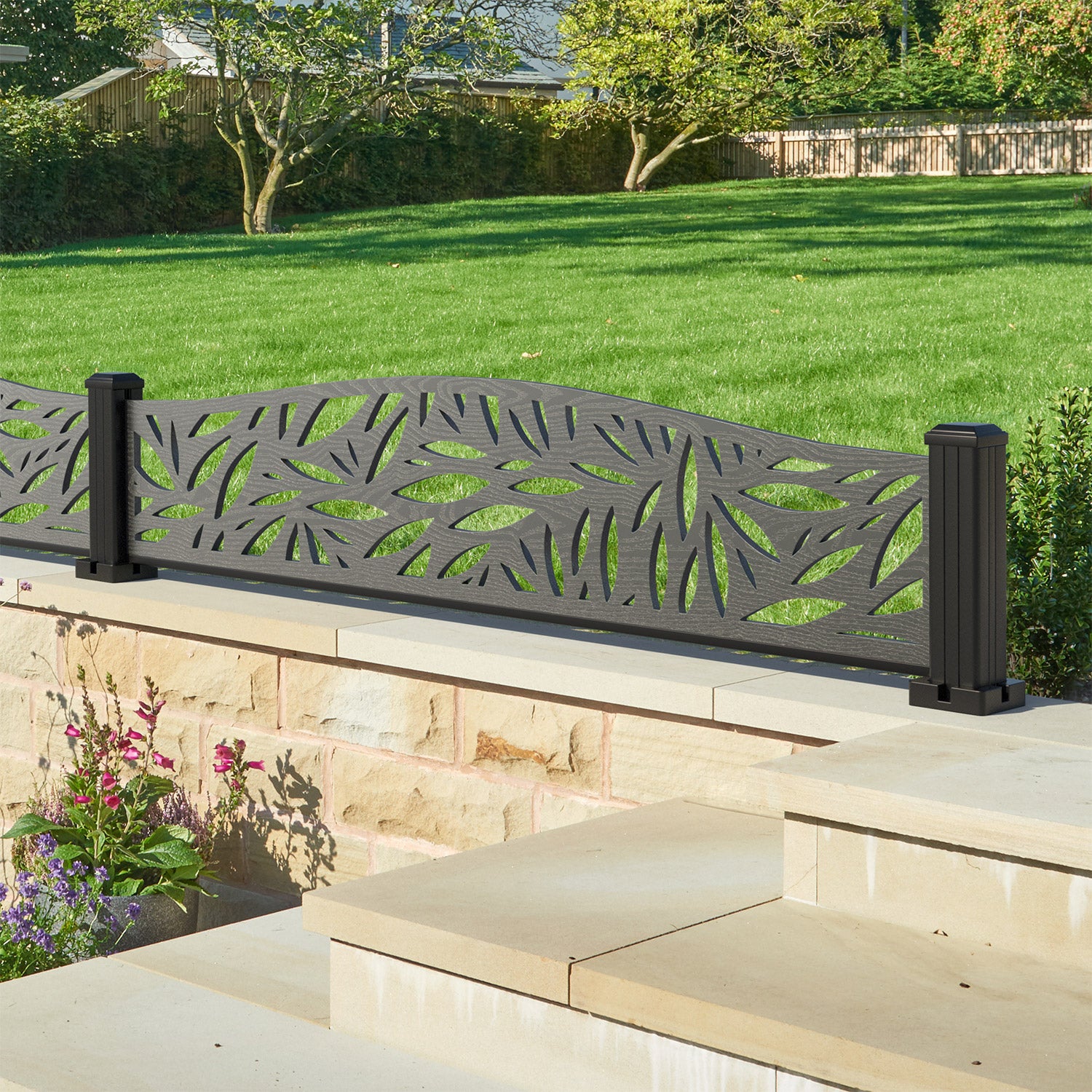 Foliage Decorative Fence - 180x40cm Curved Top - with our aluminium posts