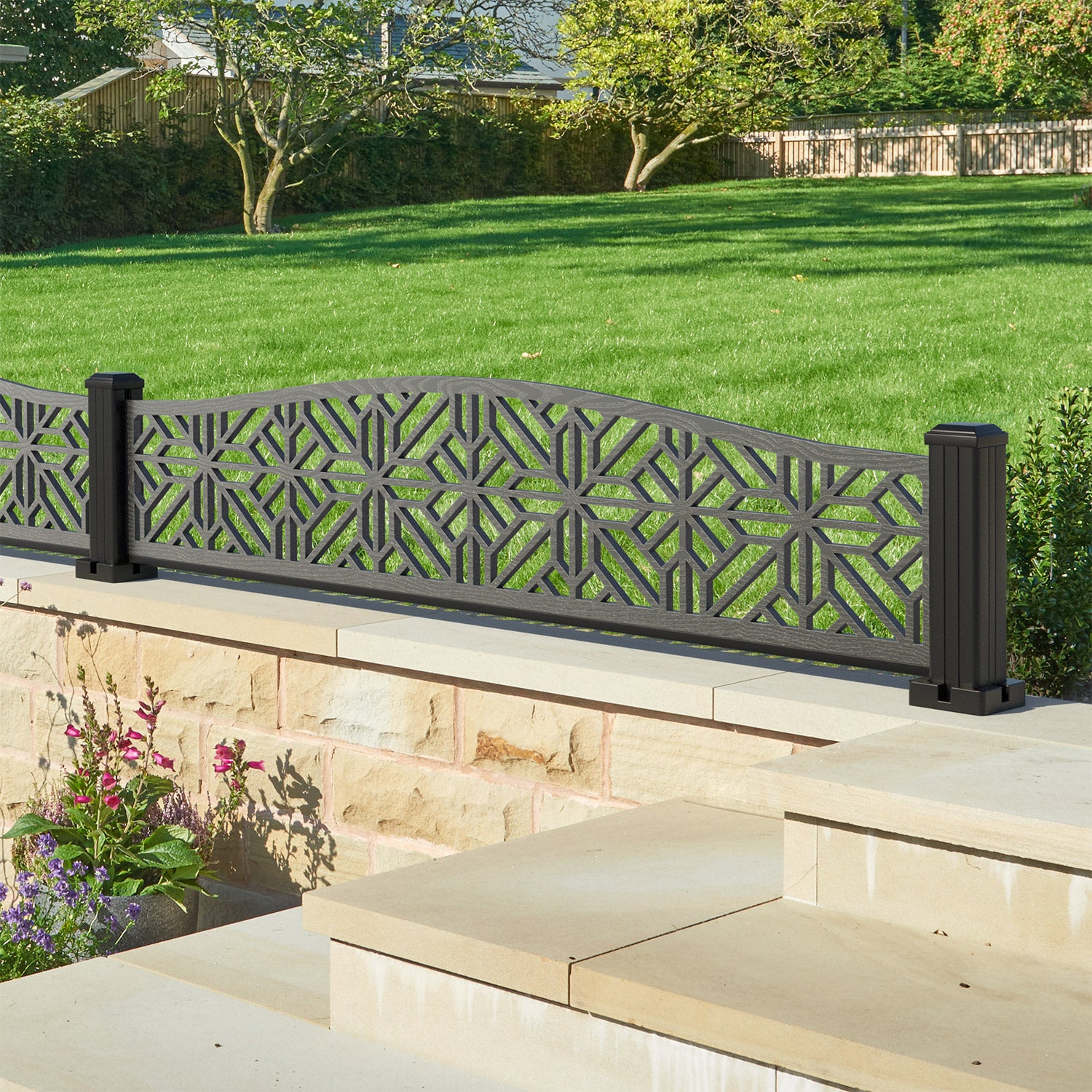 Geo Decorative Fence - 180x40cm Curved Top - with our aluminium posts