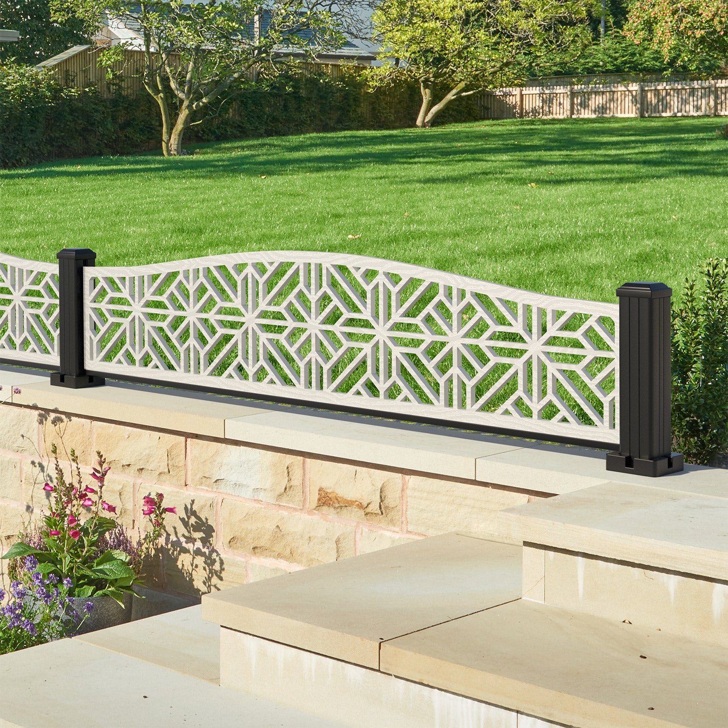 Geo Decorative Fence - 180x40cm Curved Top - with our aluminium posts