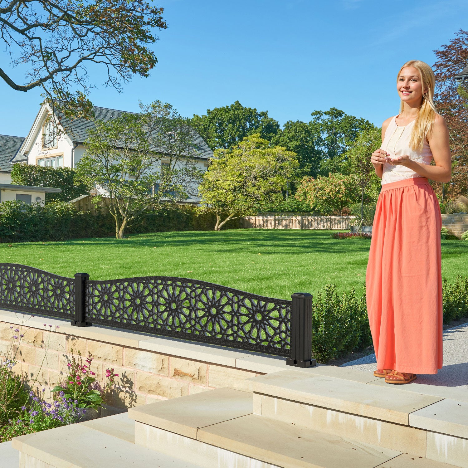 Hambra Decorative Fence - 180x40cm Curved Top - with our composite posts