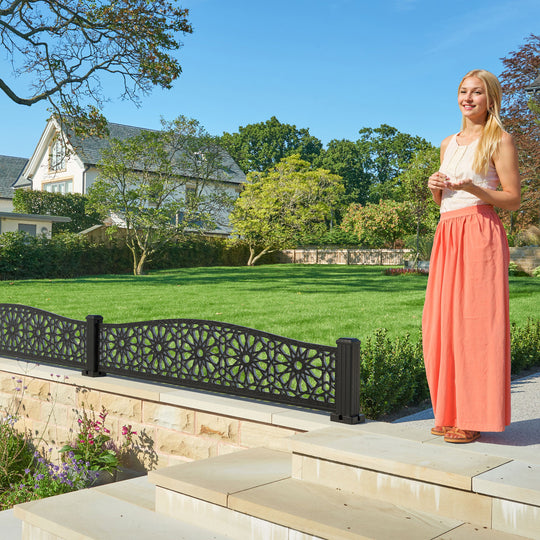 Hambra Decorative Fence - 180x40cm Curved Top - with our aluminium posts