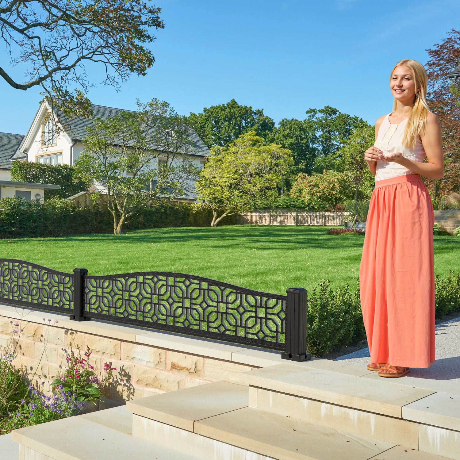 Micro Decorative Fence - 180x40cm Curved Top - with our aluminium posts