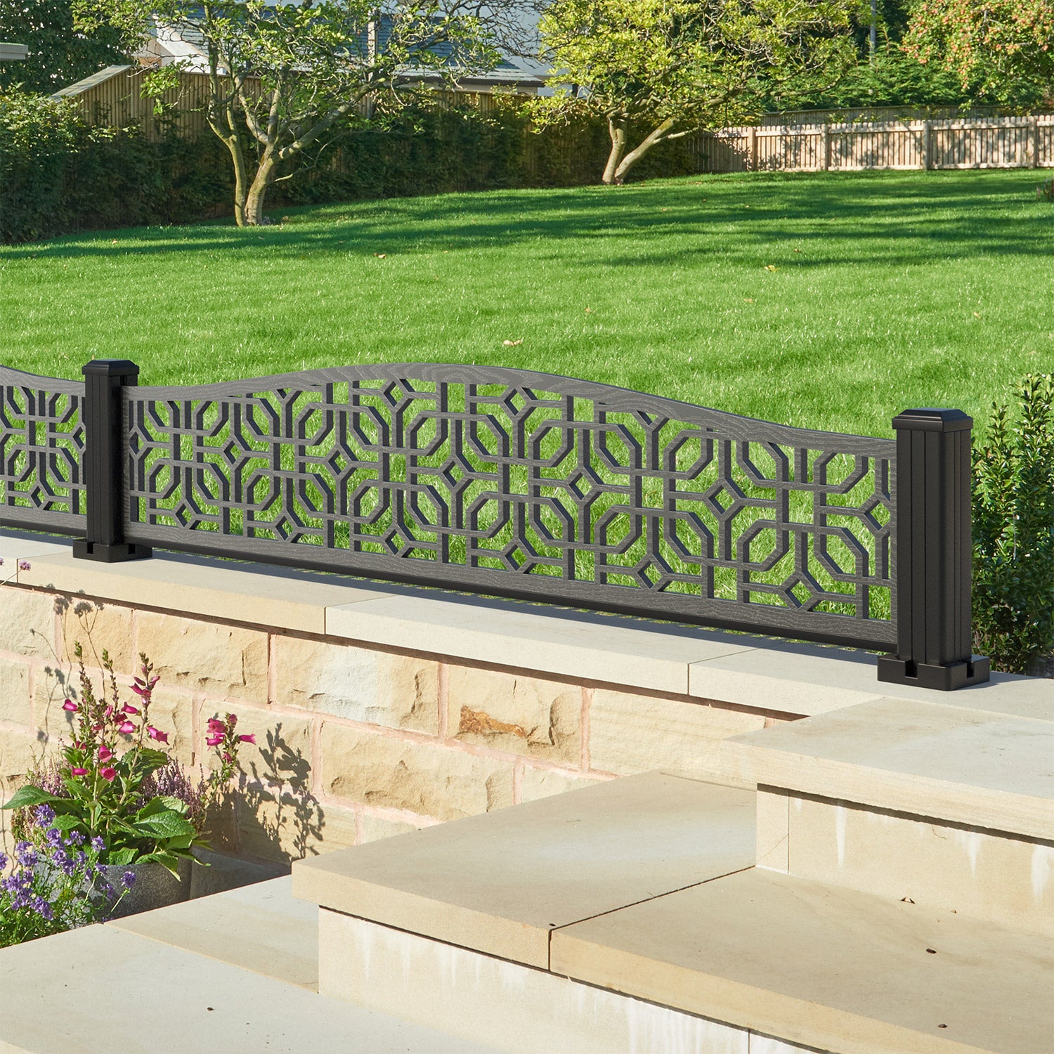 Micro Decorative Fence - 180x40cm Curved Top - with our aluminium posts