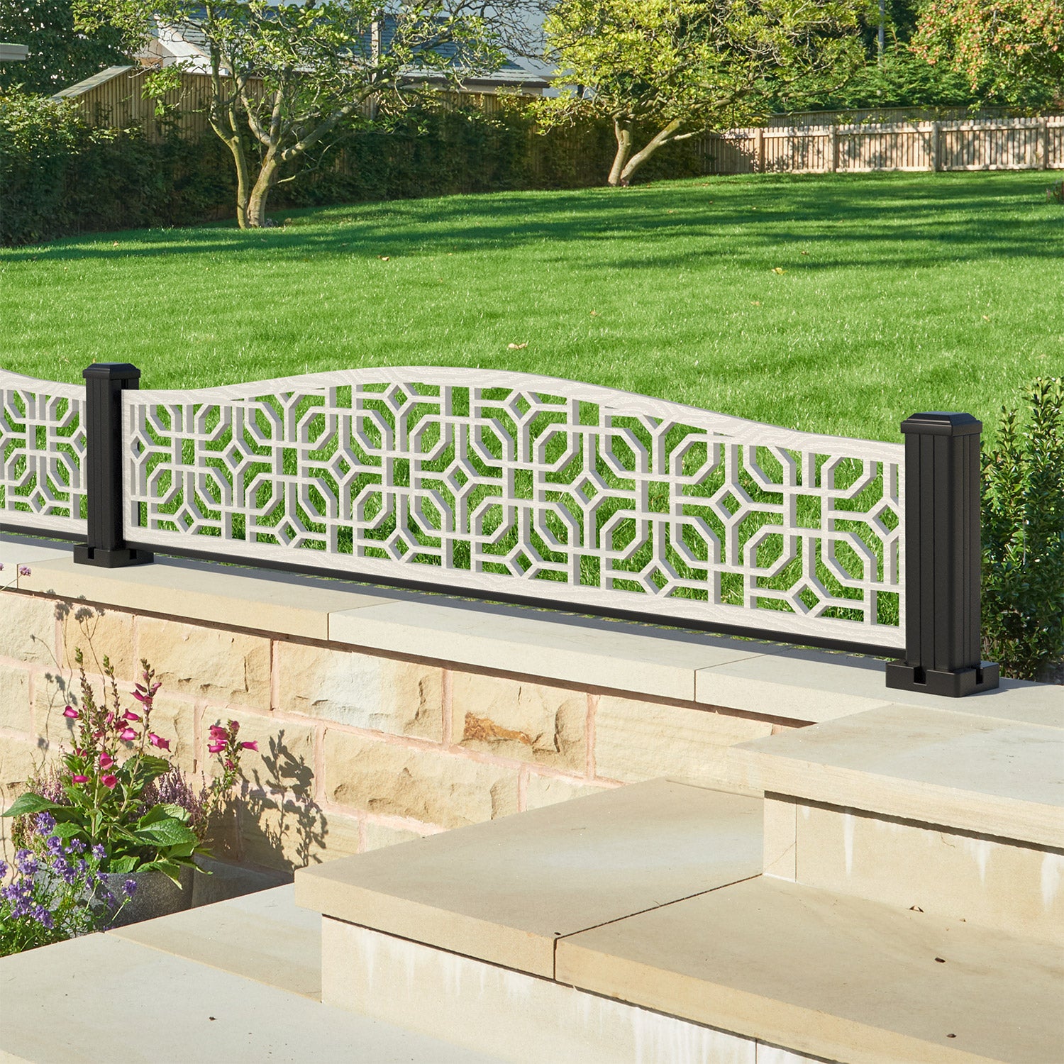 Micro Decorative Fence - 180x40cm Curved Top - with our aluminium posts