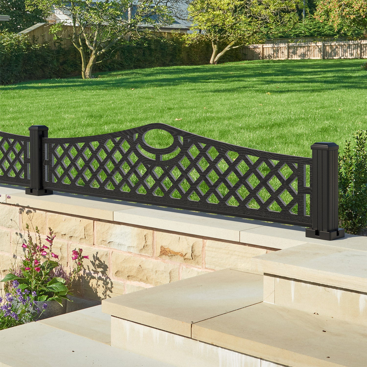 Oxford Decorative Fence - 180x40cm Curved Top - with our aluminium posts