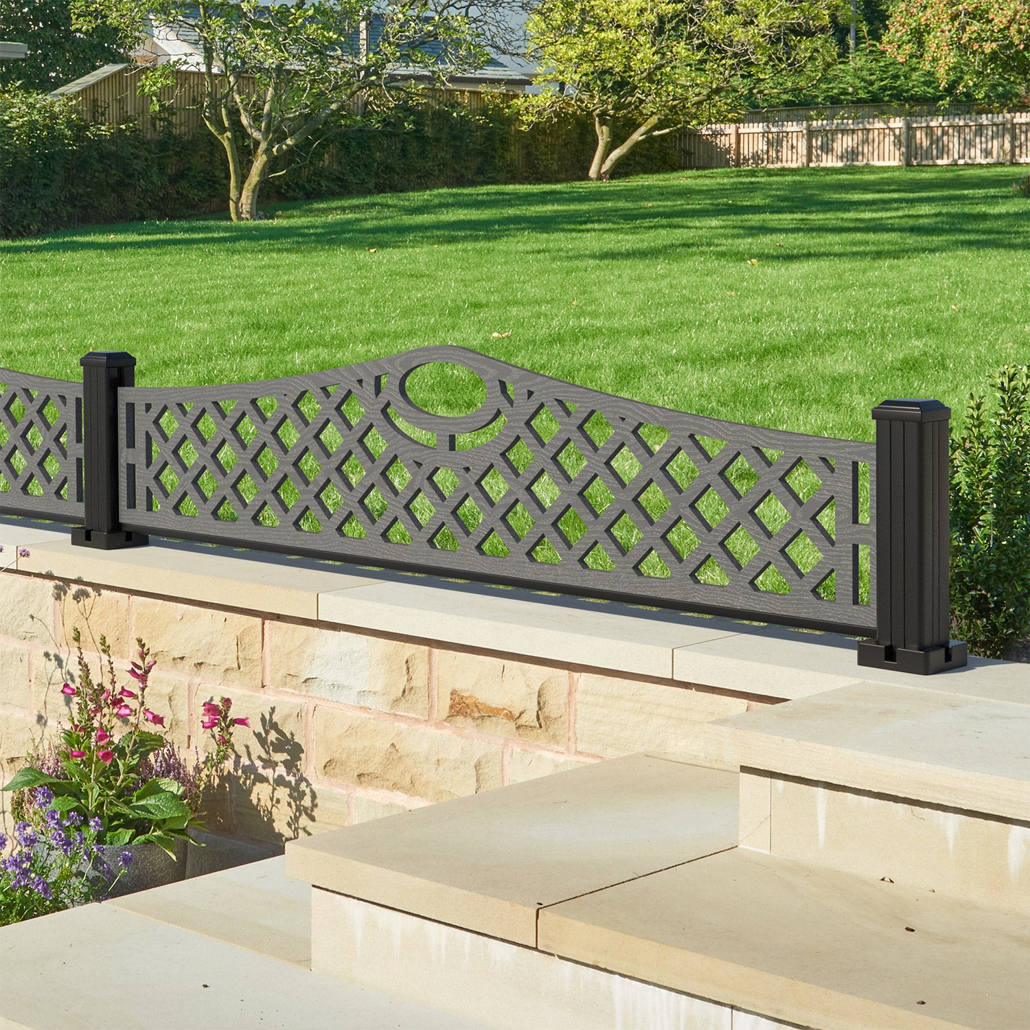 Oxford Decorative Fence - 180x40cm Curved Top - with our aluminium posts