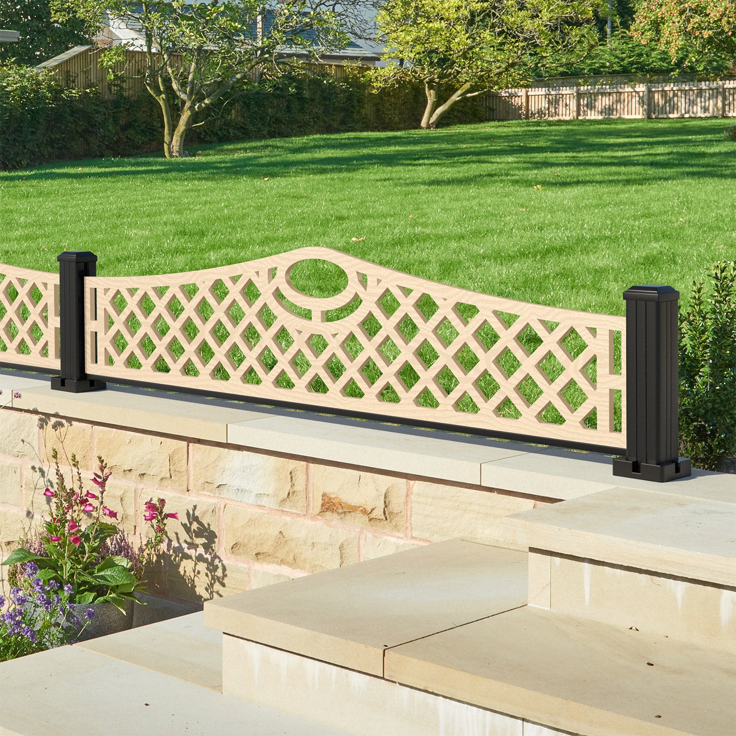 Oxford Decorative Fence - 180x40cm Curved Top - with our aluminium posts