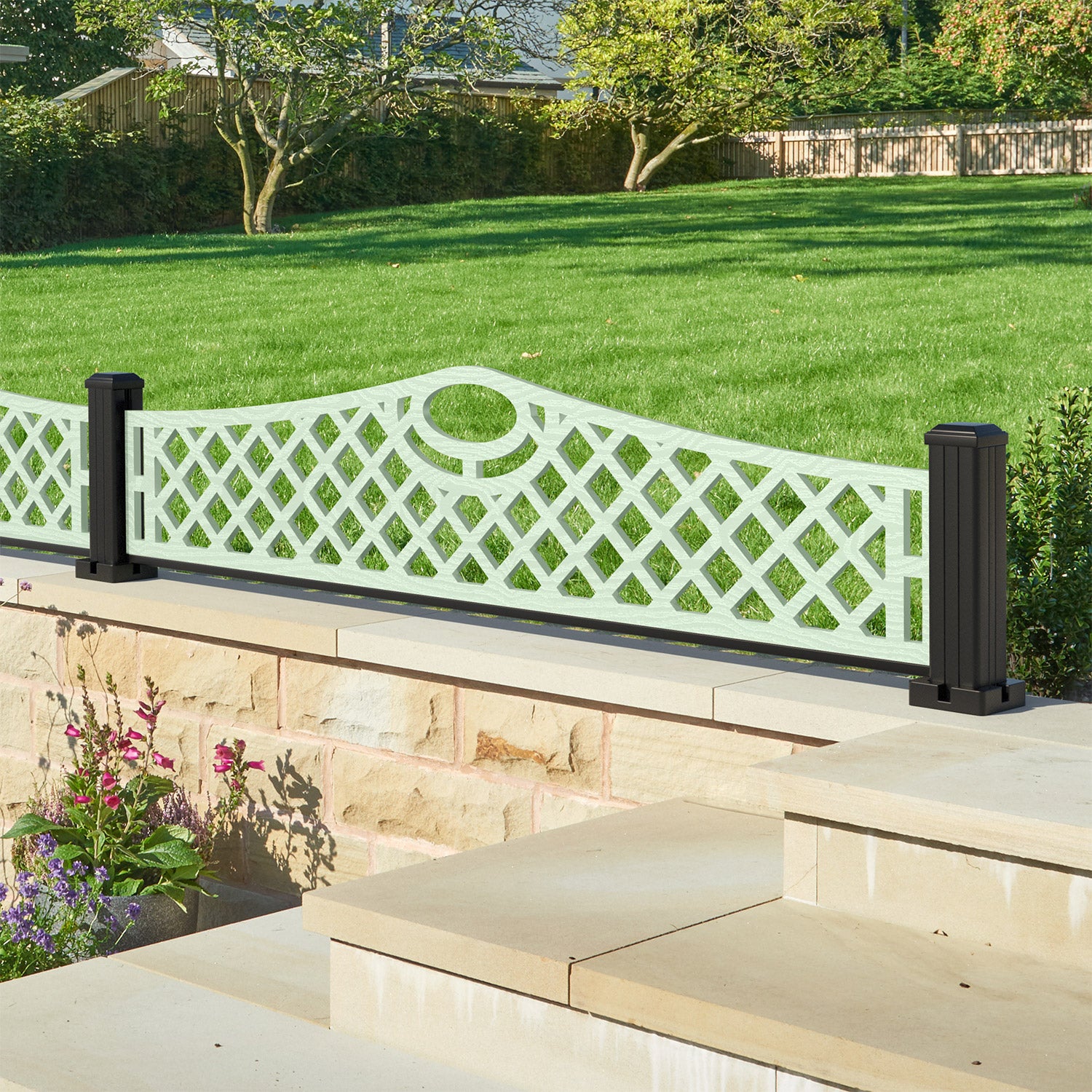 Oxford Decorative Fence - 180x40cm Curved Top - with our aluminium posts