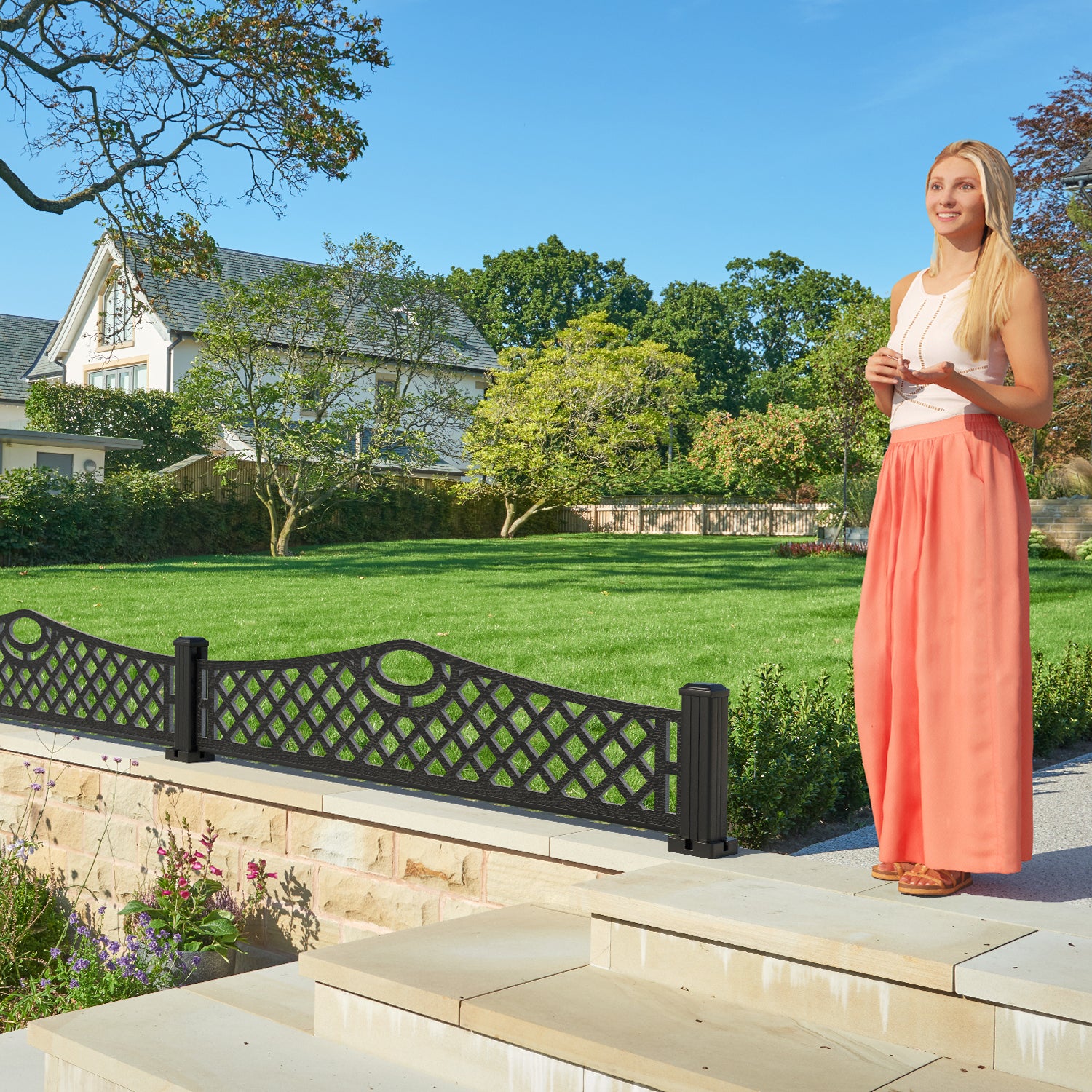 Oxford Decorative Fence - 180x40cm Curved Top - with our composite posts