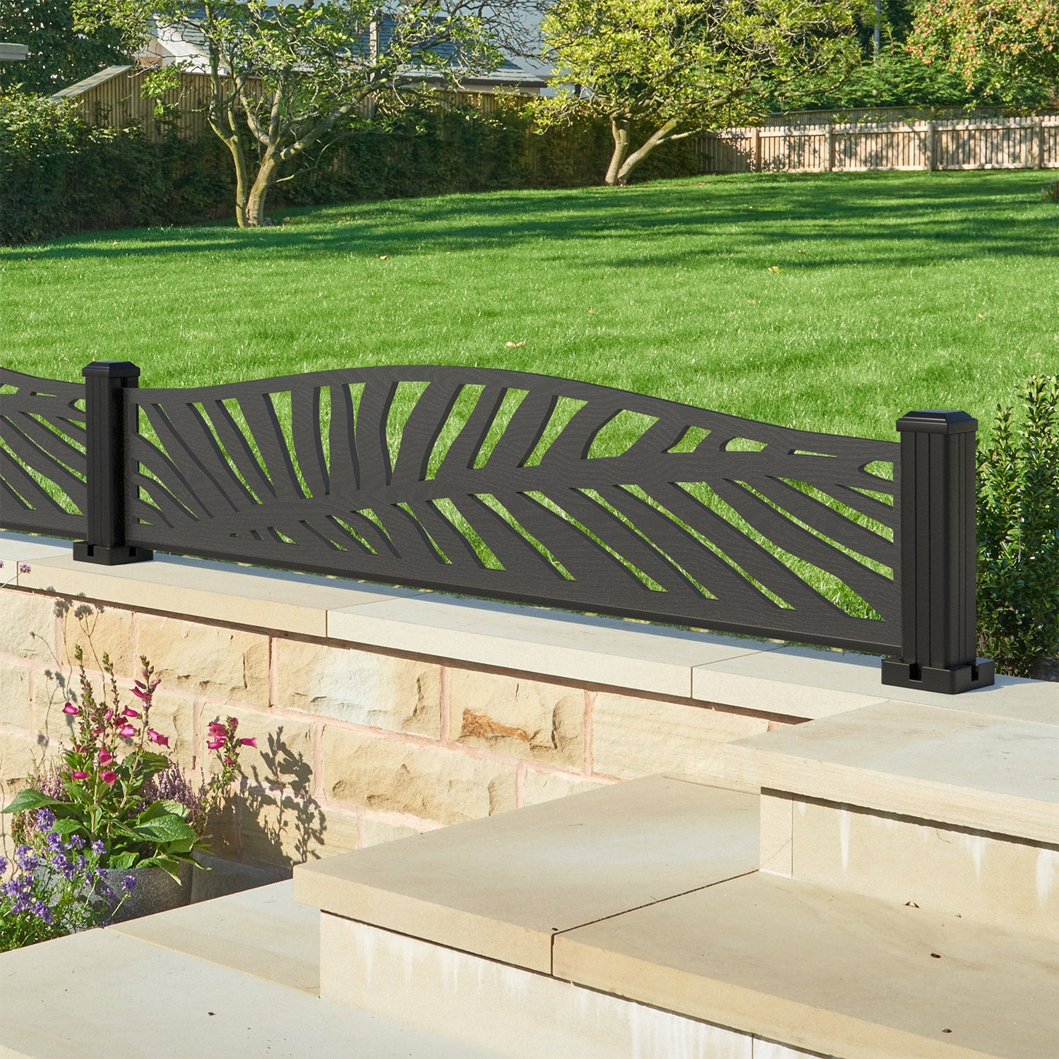 Palm Decorative Fence - 180x40cm Curved Top - with our aluminium posts
