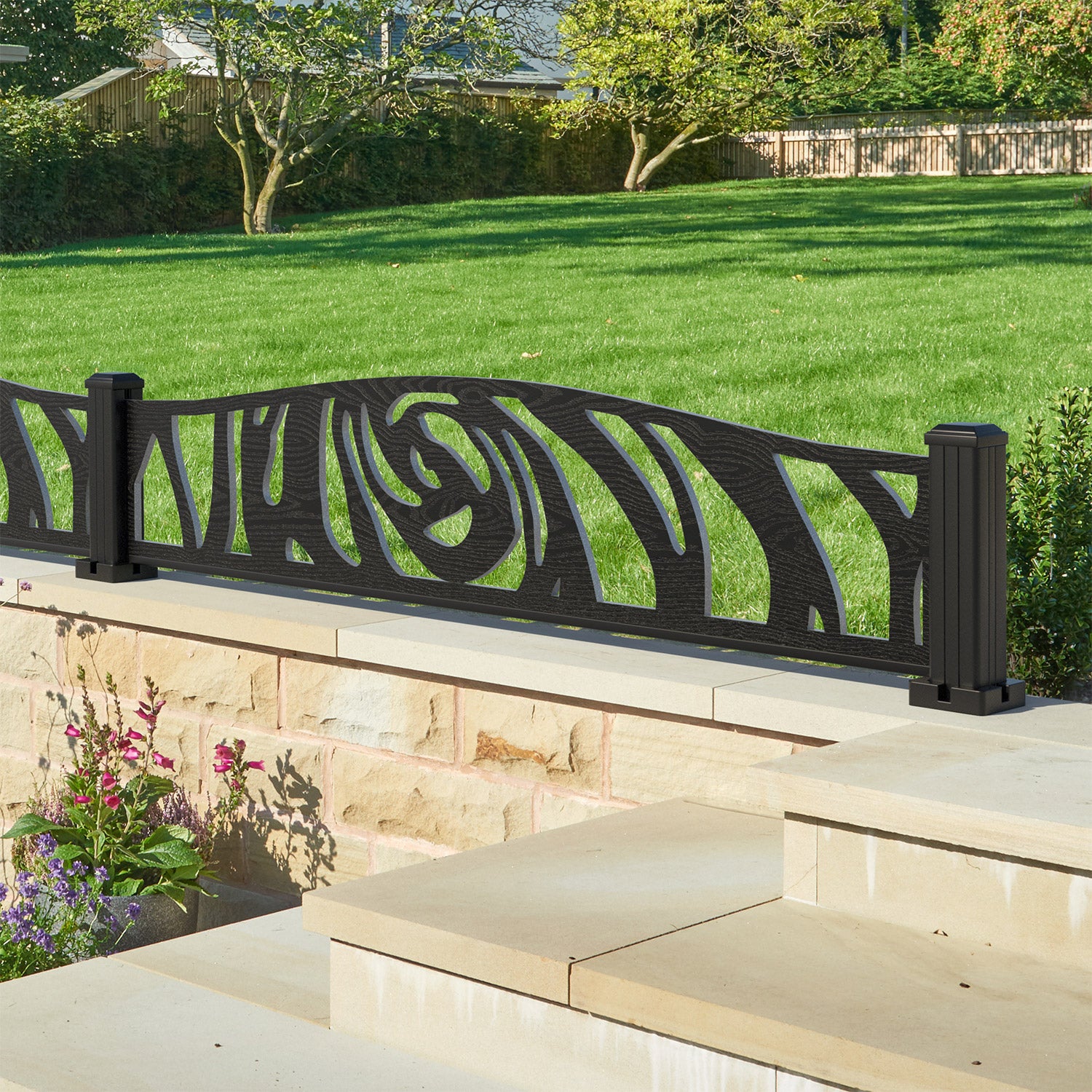 Roses Decorative Fence - 180x40cm Curved Top - with our aluminium posts