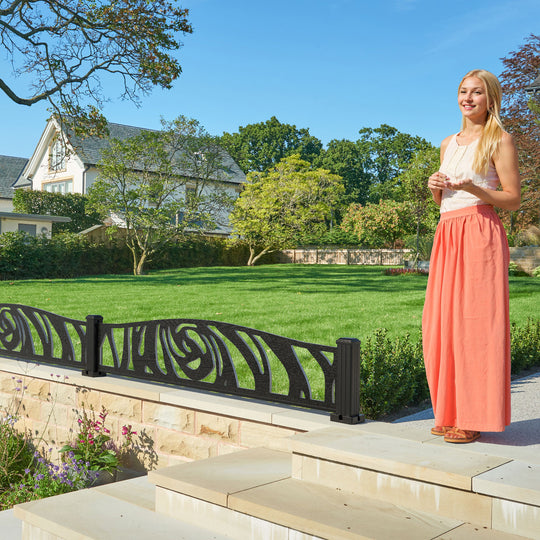 Roses Decorative Fence - 180x40cm Curved Top - with our aluminium posts