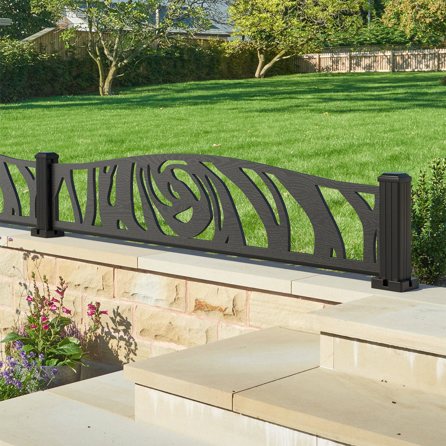 Roses Decorative Fence - 180x40cm Curved Top - with our aluminium posts