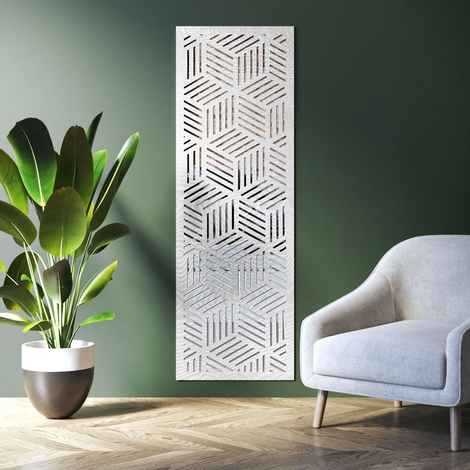 Cubed indoor decorative mirrored panel