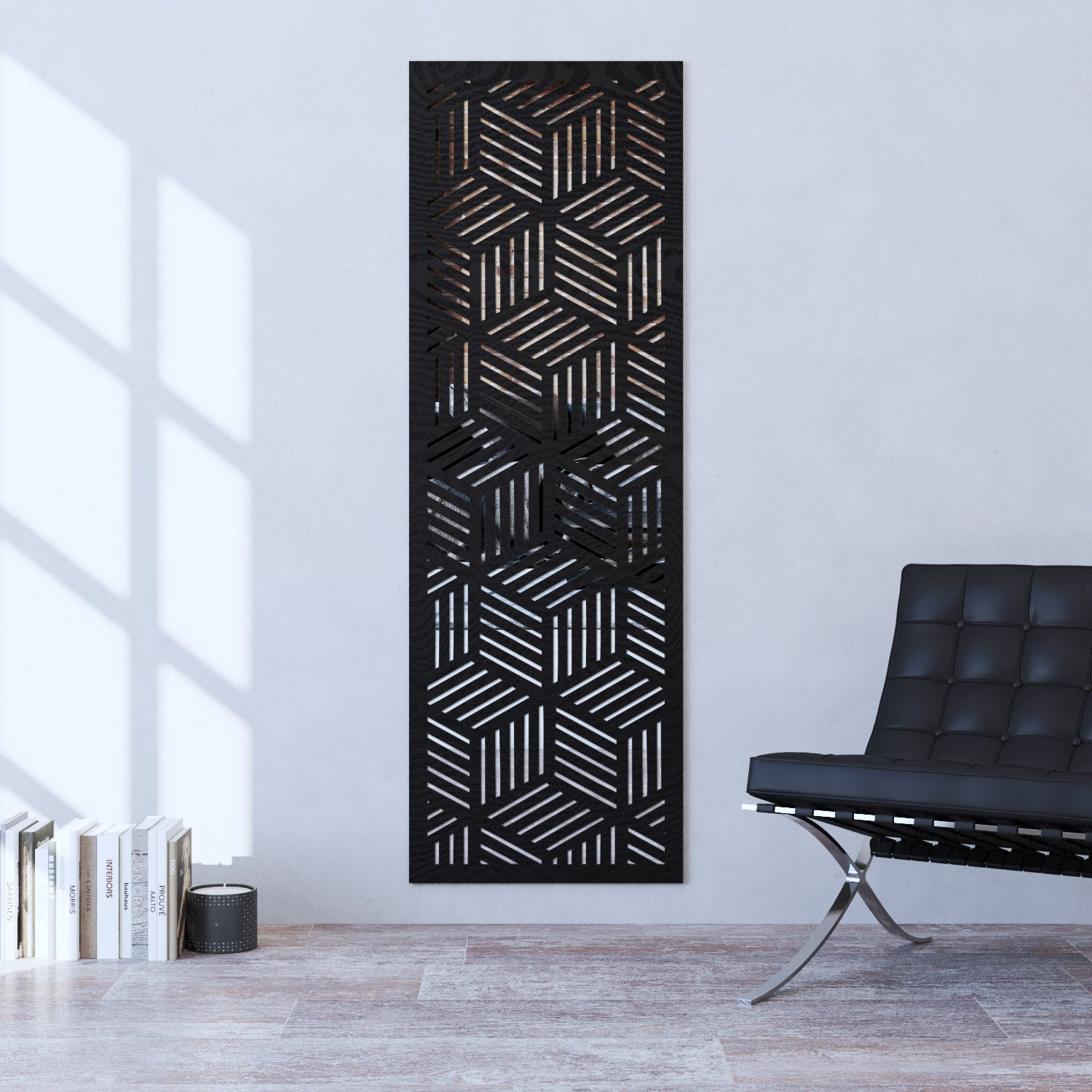 Cubed indoor decorative mirrored panel