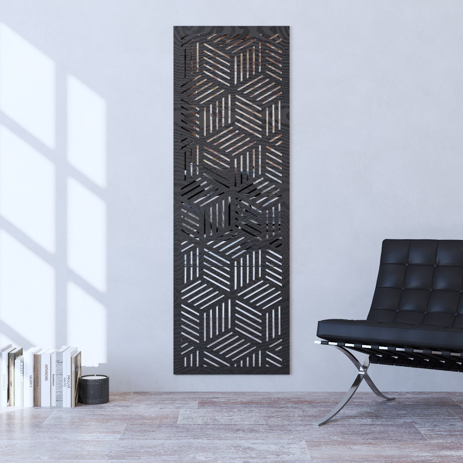 Cubed indoor decorative mirrored panel