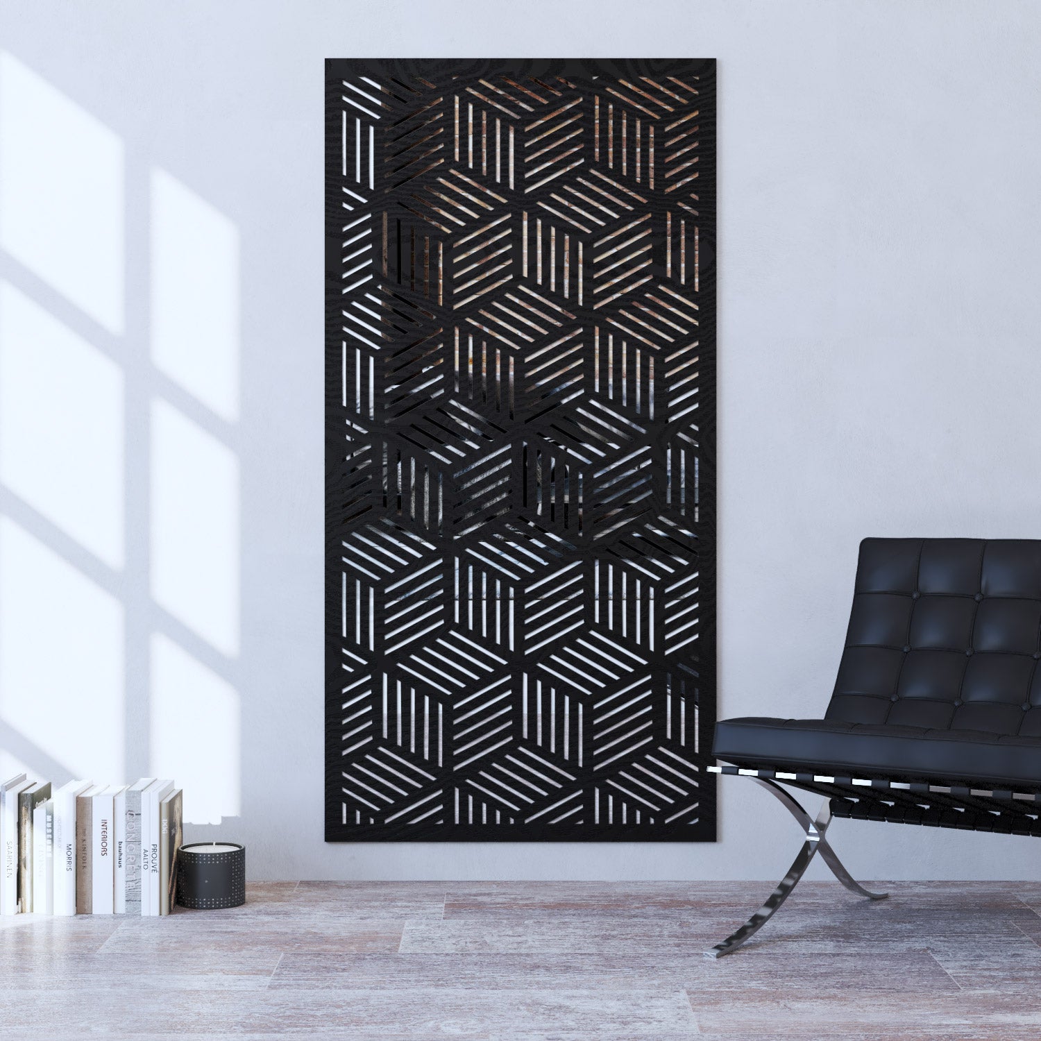 Cubed indoor decorative mirrored panel