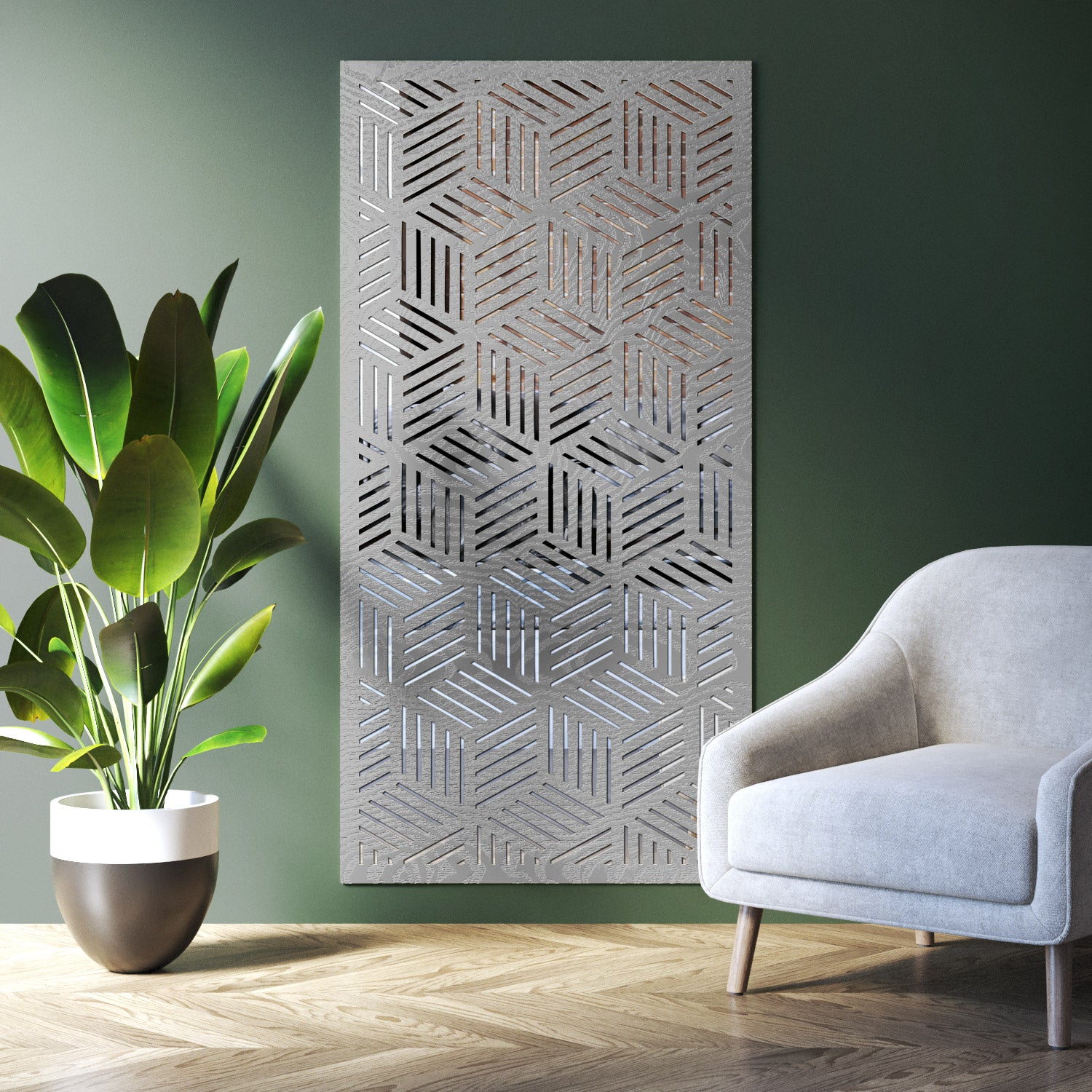 Cubed indoor decorative mirrored panel