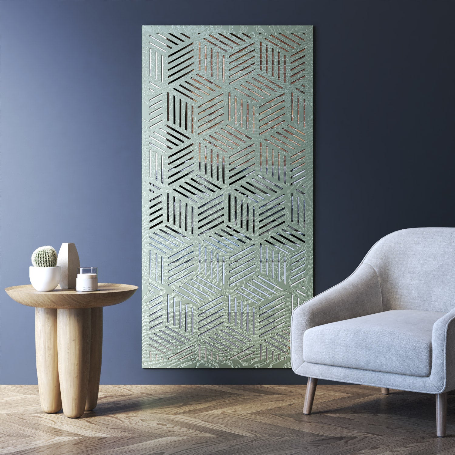 Cubed indoor decorative mirrored panel