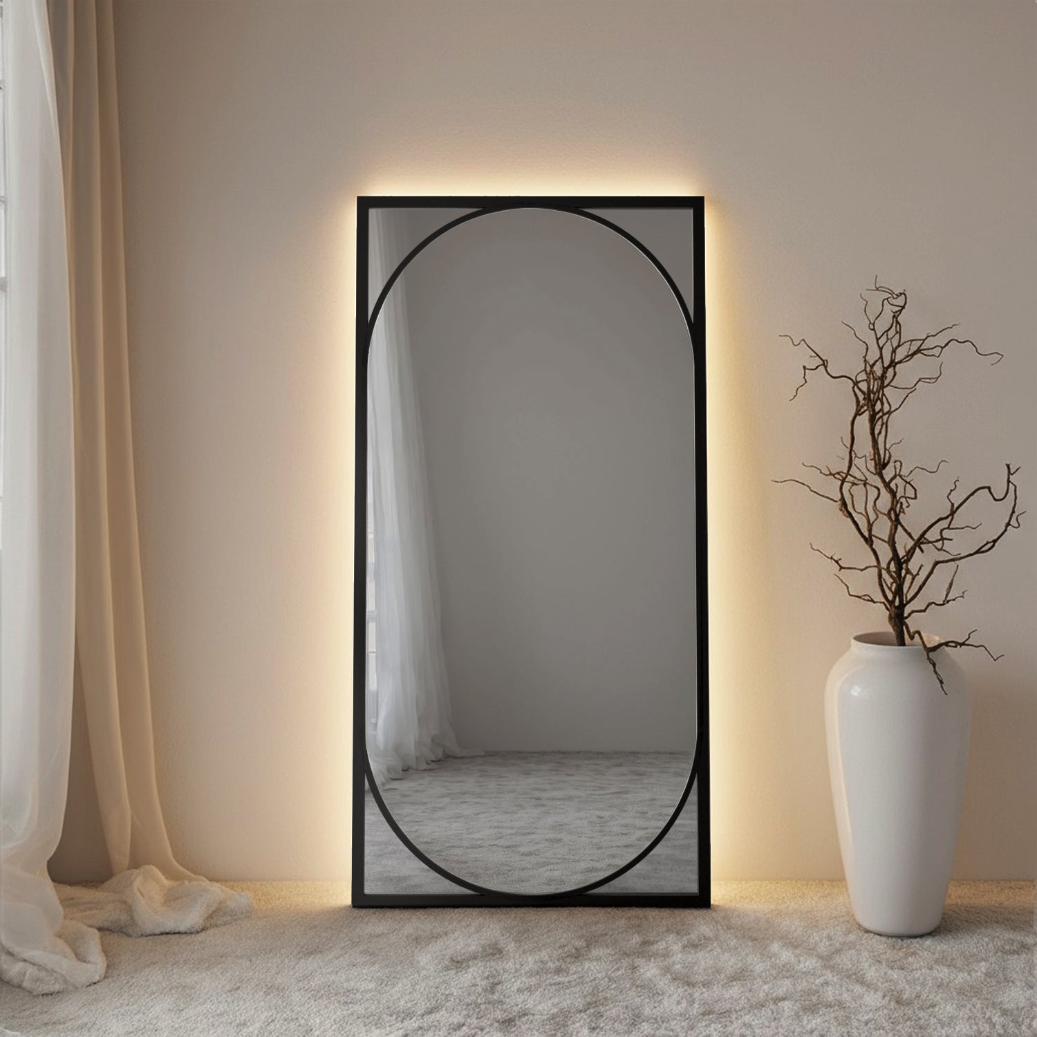 Ellington Framed Rectangular Full-Length Leaner Mirror - with LED