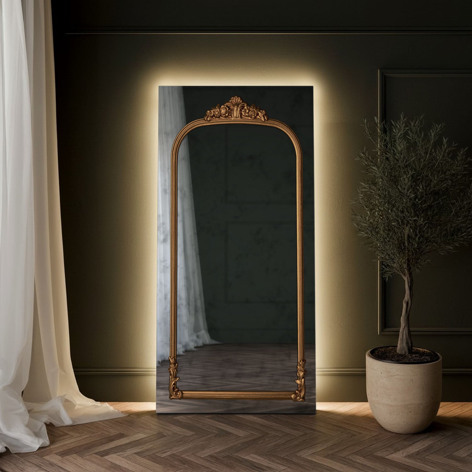 Chateau Frame Within Rectangular Full-Length Leaner Mirror