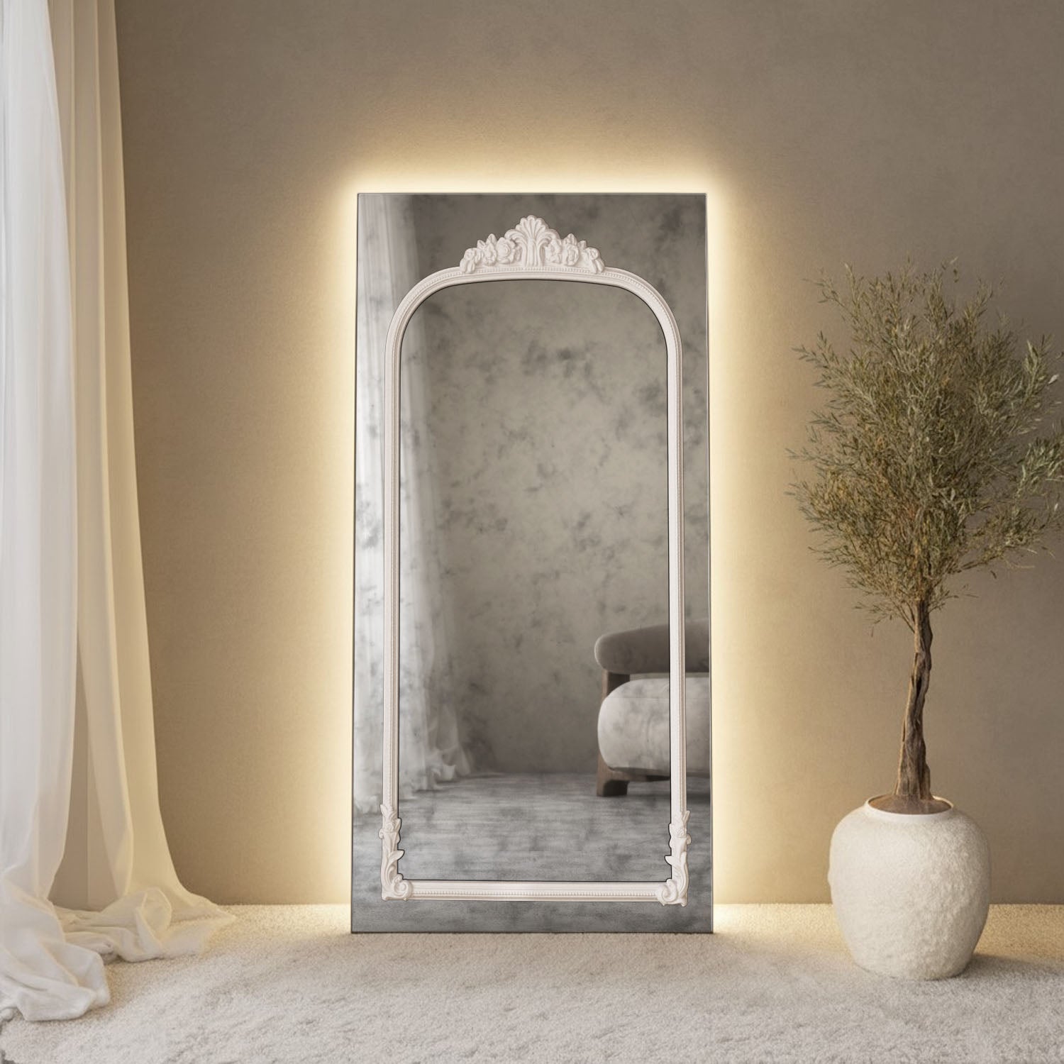 Chateau Frame Within Rectangular Full-Length Leaner Mirror