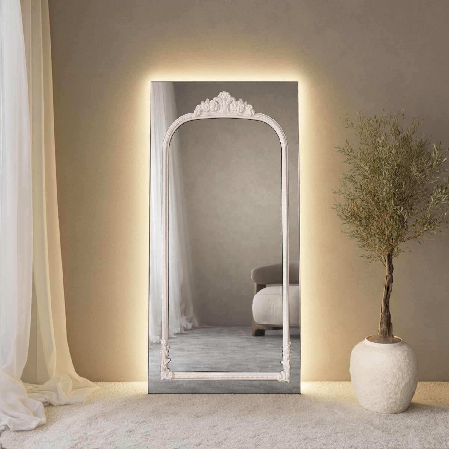 Chateau Frame Within Rectangular Full-Length Leaner Mirror