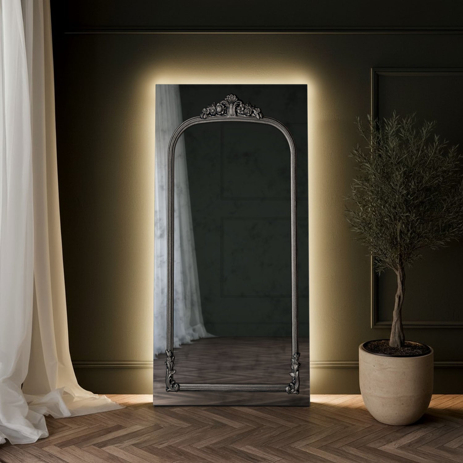 Chateau Frame Within Rectangular Full-Length Leaner Mirror